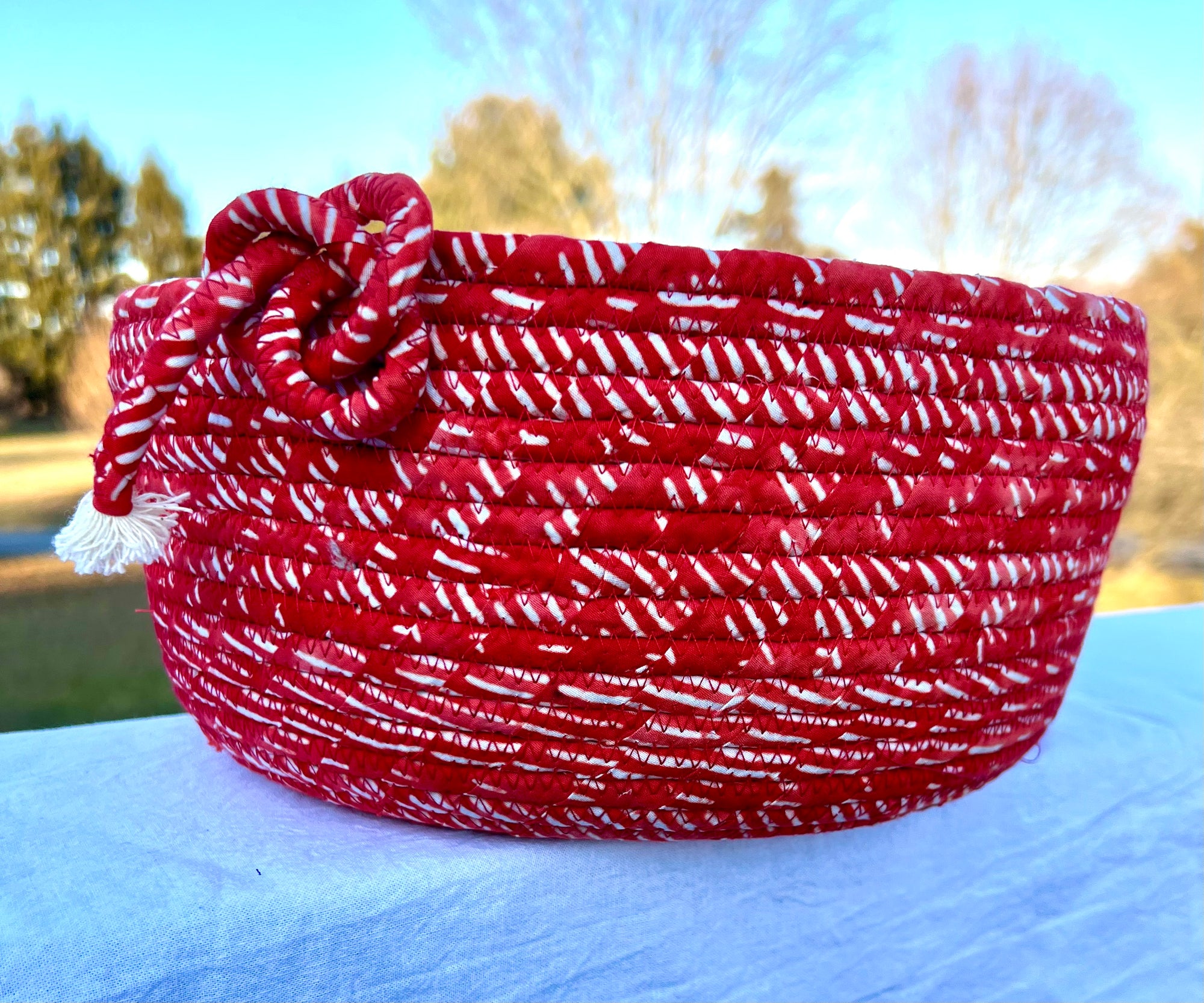 Coiled Rope Planter Large  Pot in Red and White