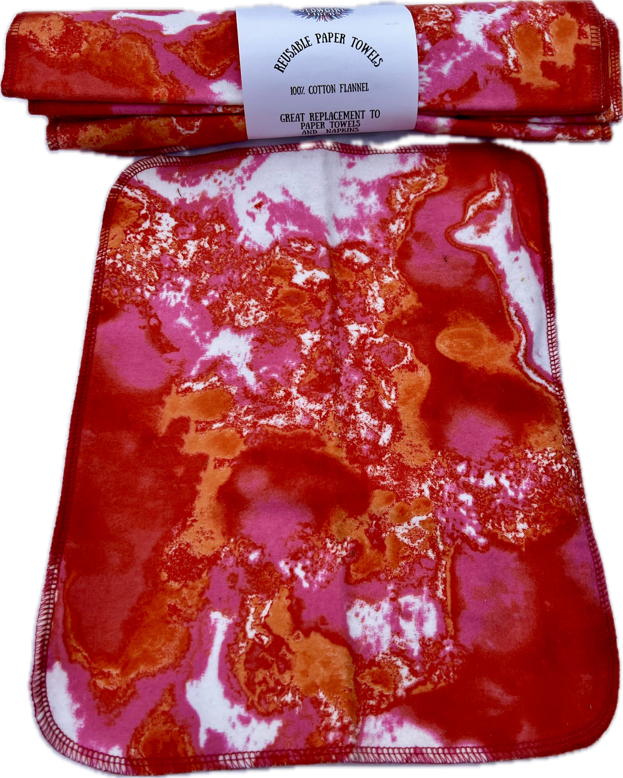 Non Paper Towels Large 10x12 Full size Sheets Set of 6  - Pink Orange and White Fluid Mix