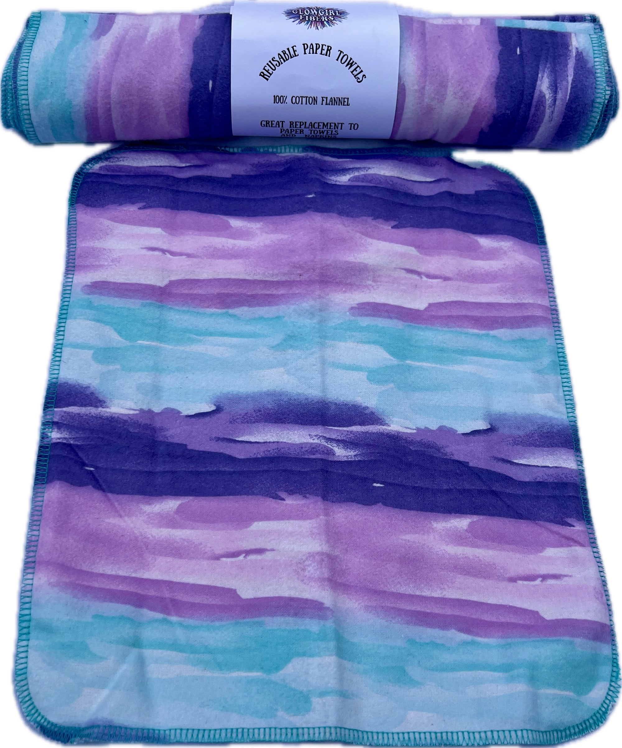 Non Paper Towels Large 10x12 Full size Sheets Set of 6  - Watercolor Teal and Purple