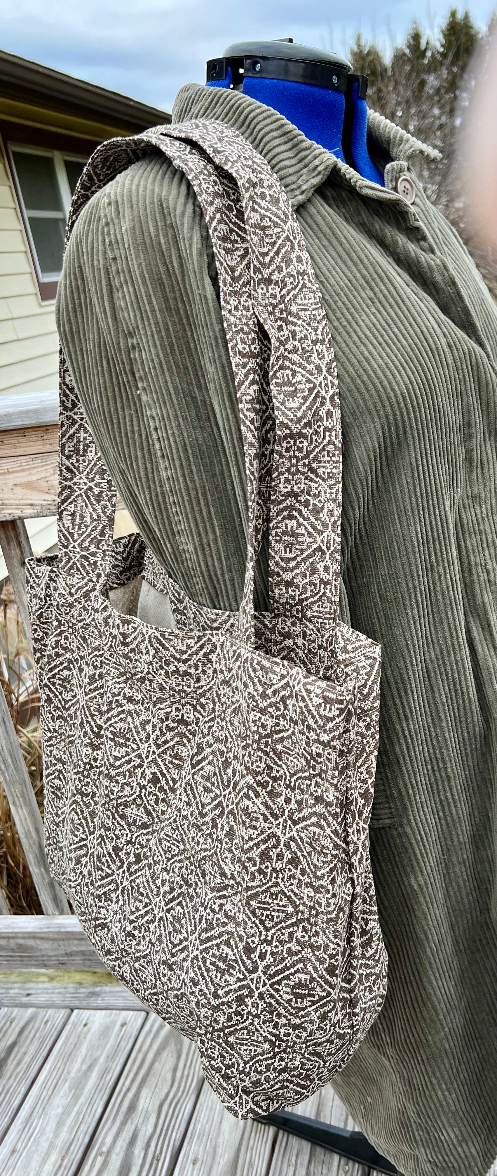 Market Grocery Tote Bag Beige and Brown