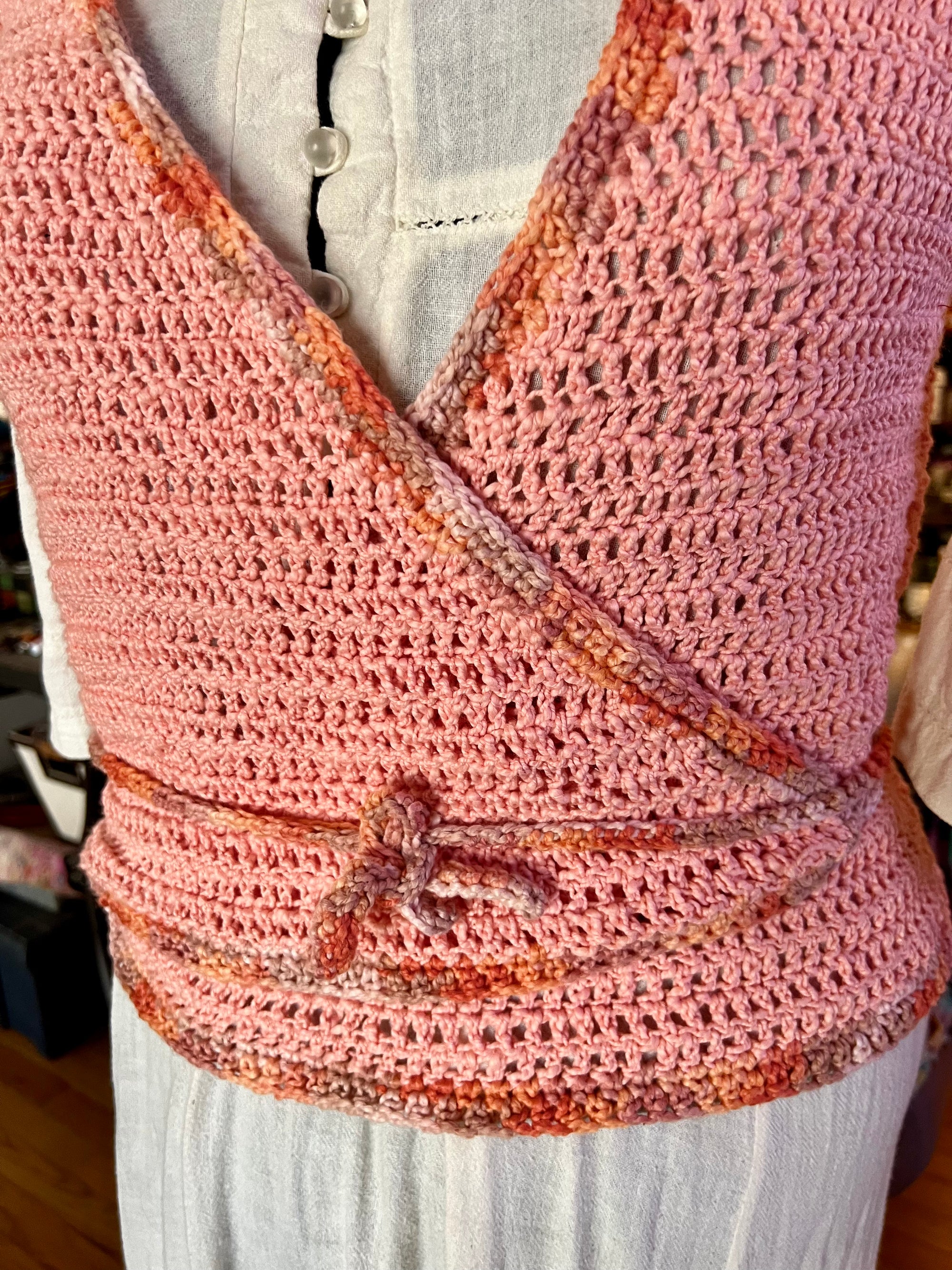 Crochet Wrap Top in Peach Fuzz