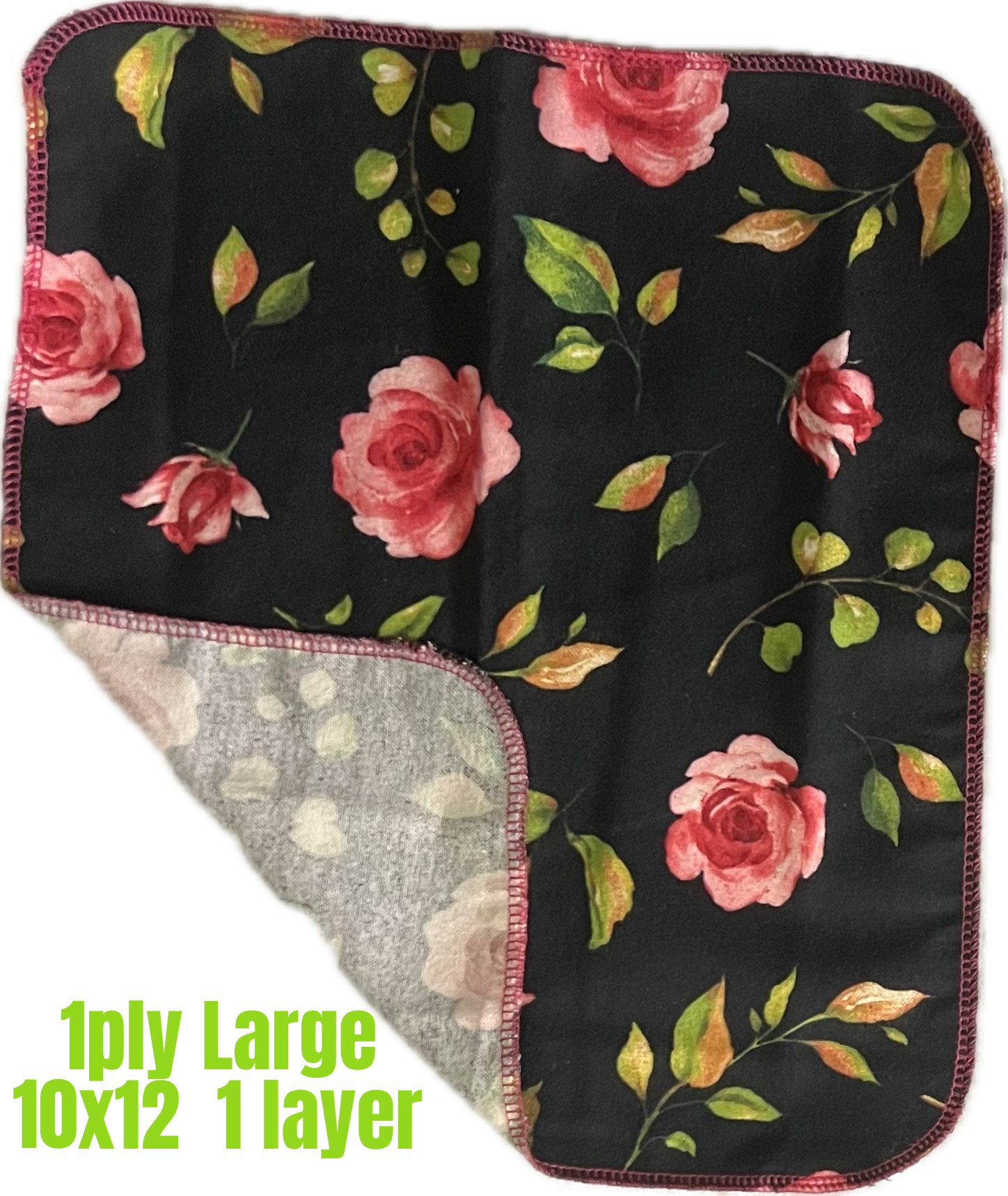 Non Paper Towels Large 10x12 Full size Sheets Set of 6  - Roses on Black