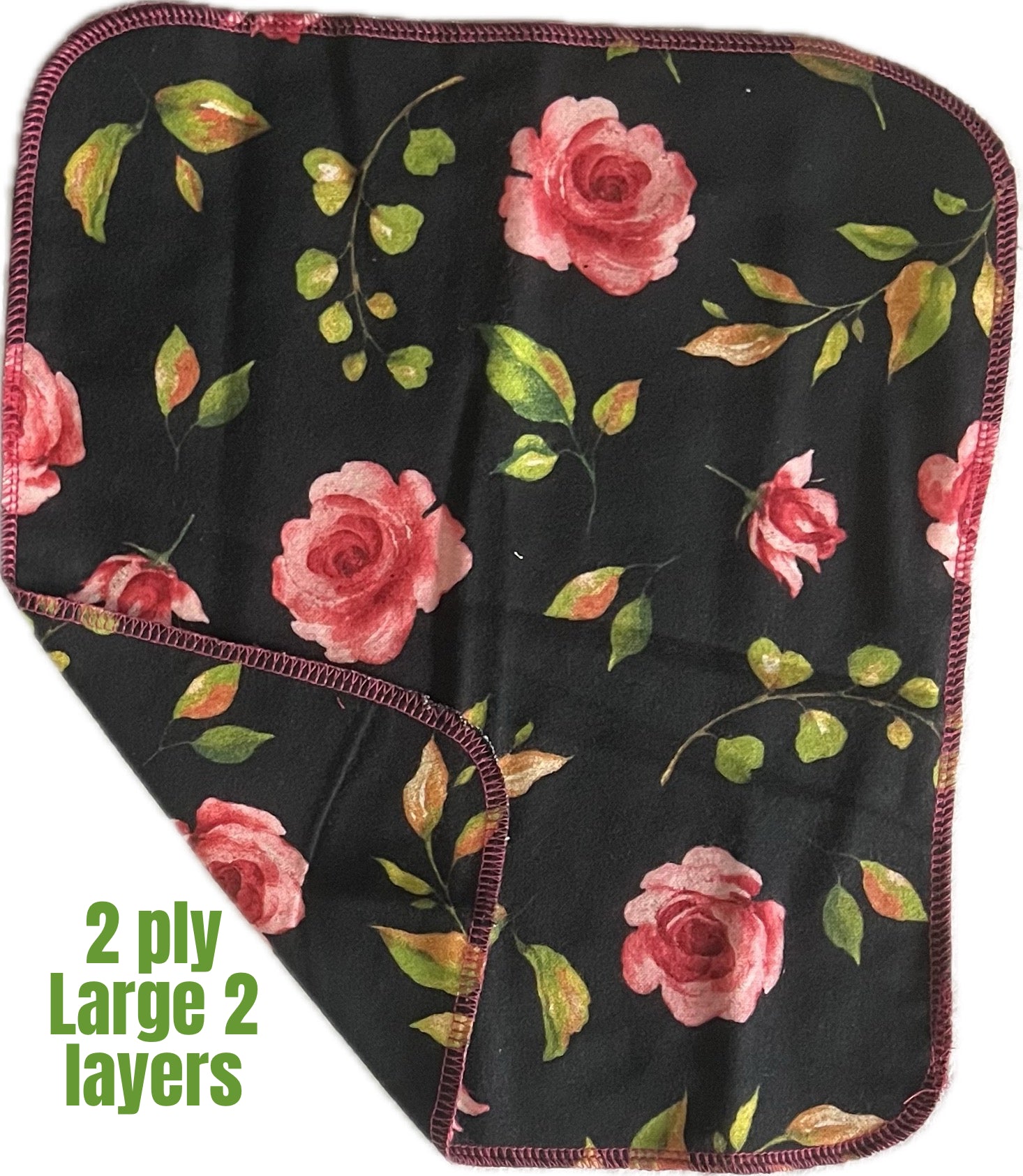 Non Paper Towels Large 10x12 Full size Sheets Set of 6  - Roses on Black