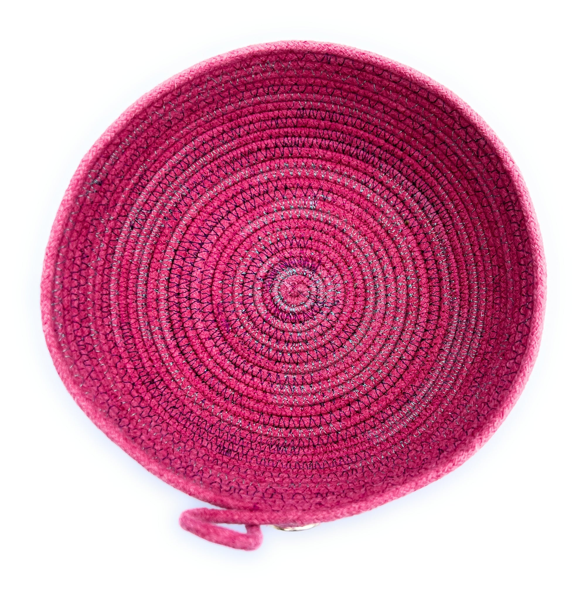 Coiled Rope Bowl in Pink with Silver Accent