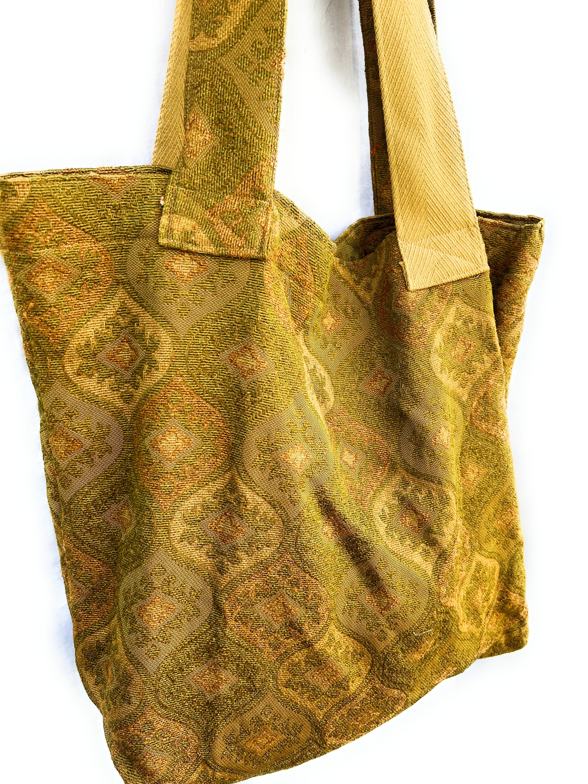 Carry All Grocery Market Tote Bag Vintage  Heavy Upholstery Mustard Yellow