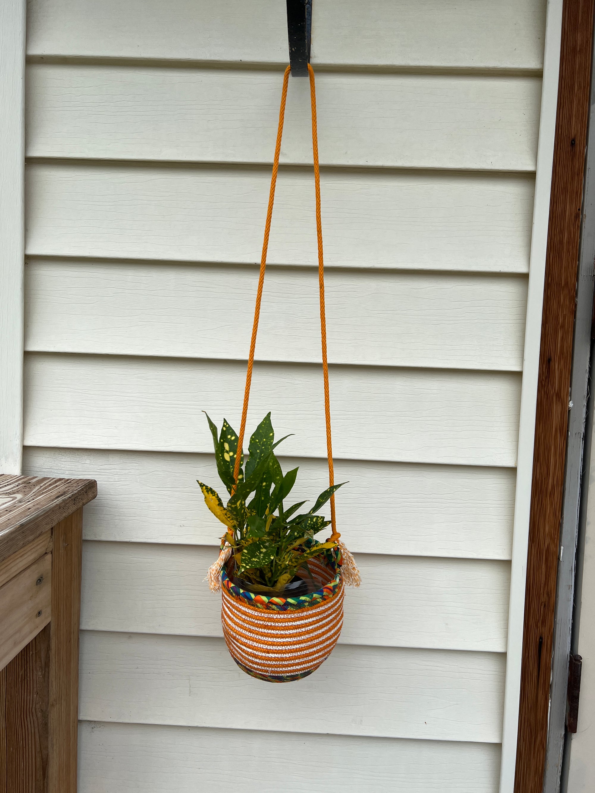 Hanging Planter Orange and White Striped