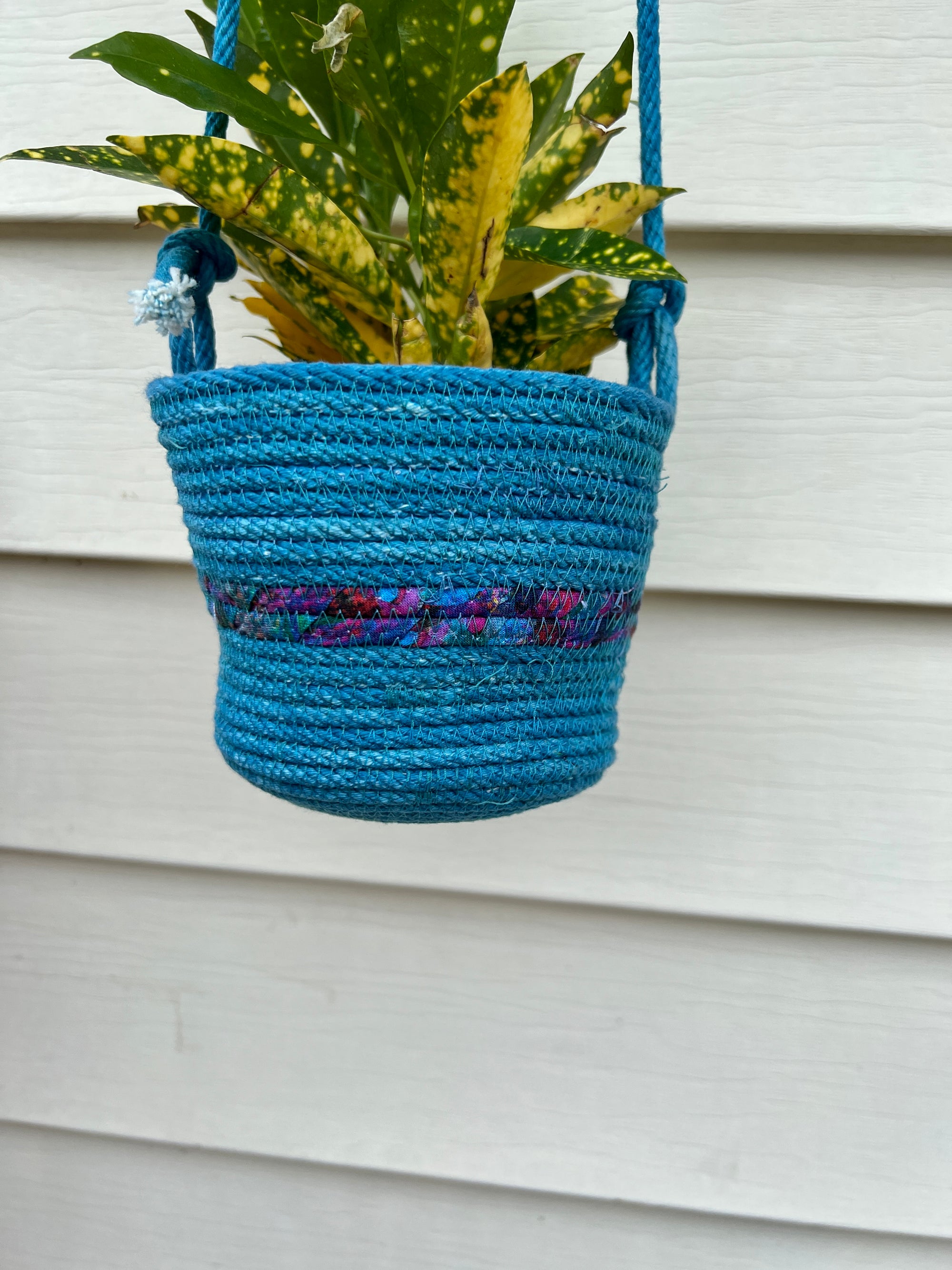 Hanging Planter Coiled Rope Turquoise