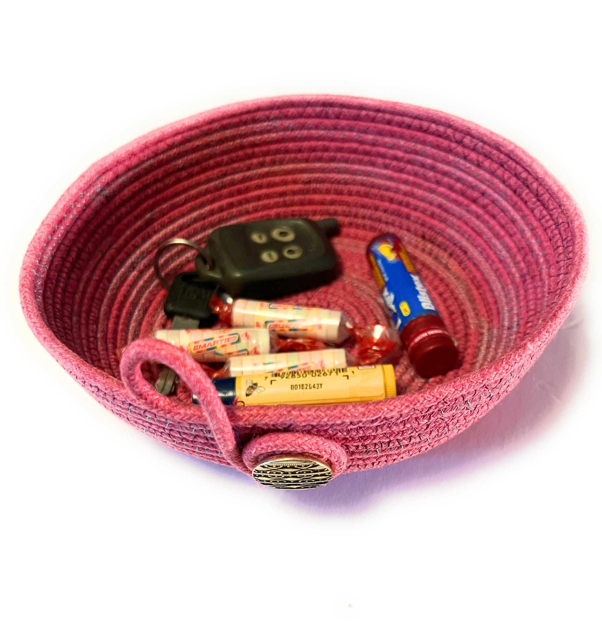 Coiled Rope Bowl in Pink with Silver Accent