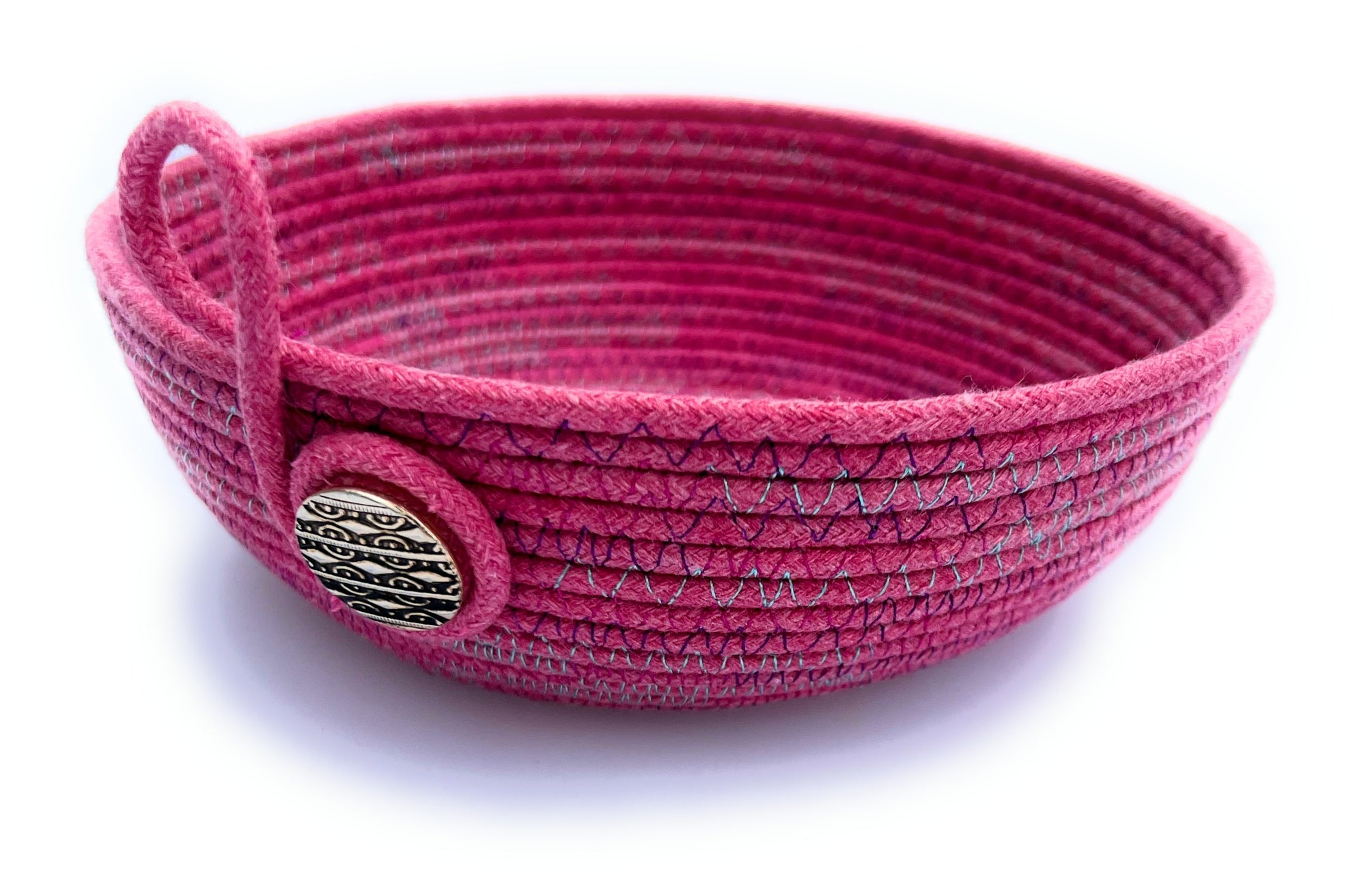 Coiled Rope Bowl in Pink with Silver Accent