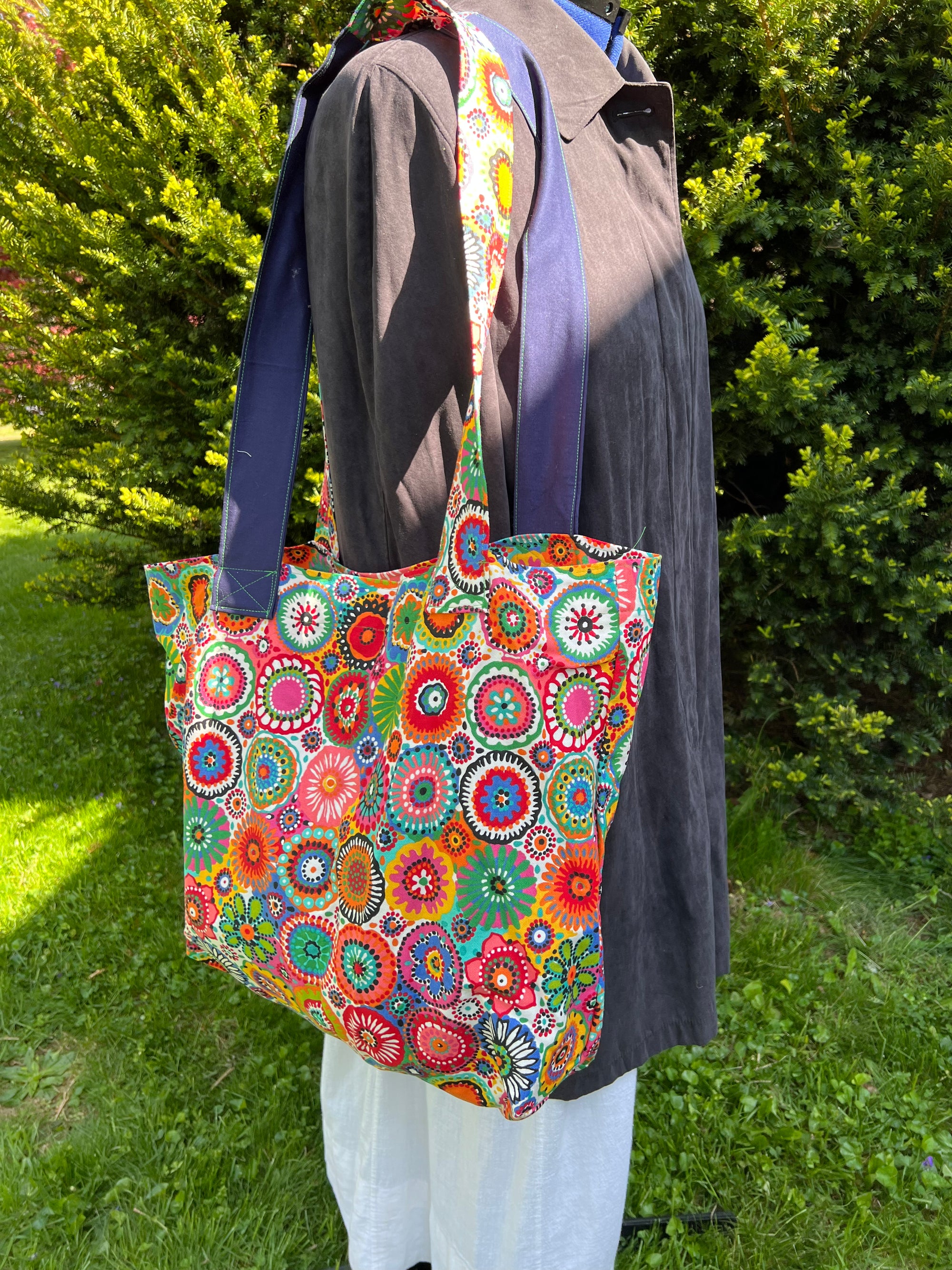 Grocery Market Tote Bag Bright Geometric Floral