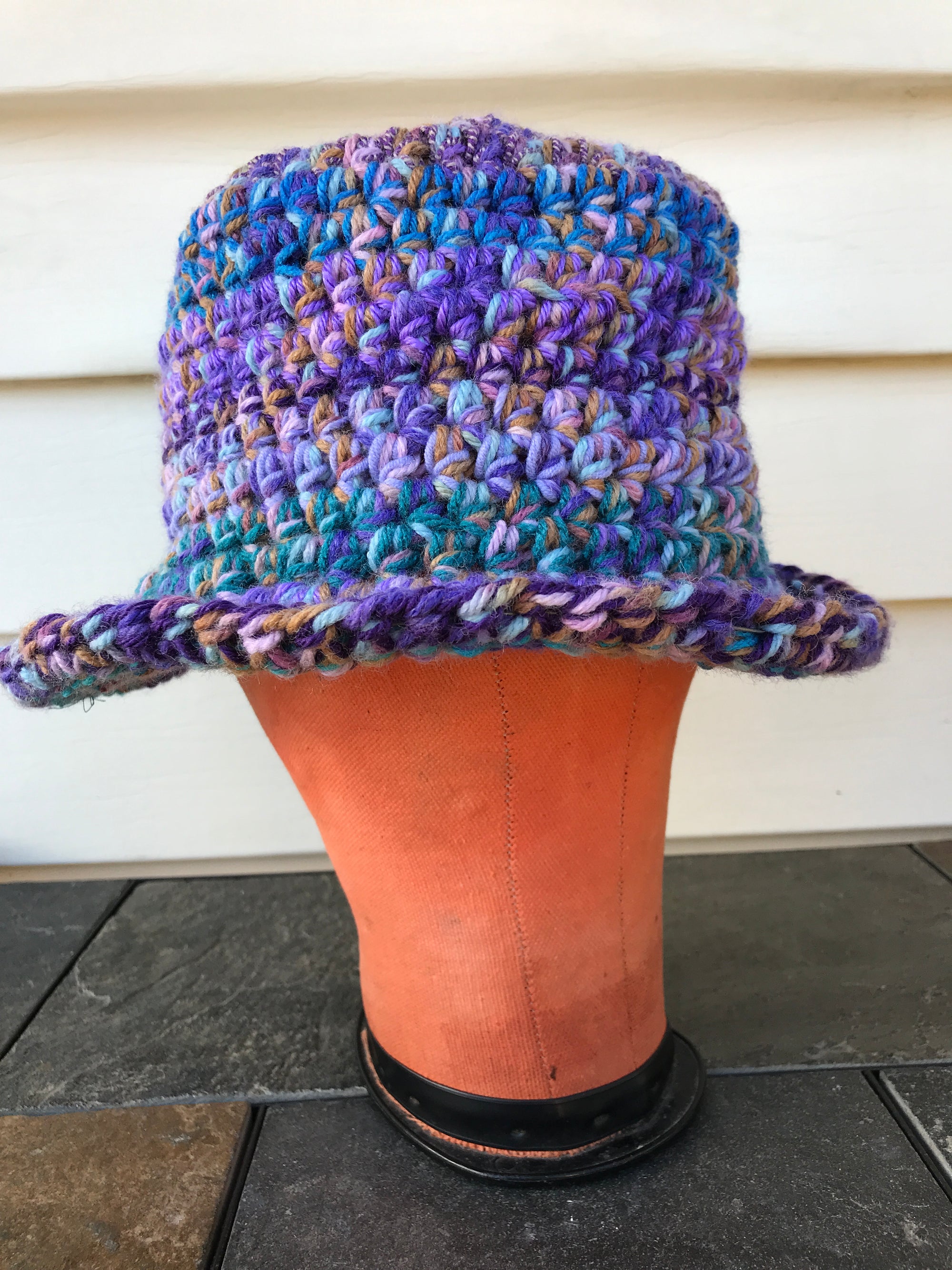 Fedora Style Hat  Muted Ombre Lilacs and Teals Large