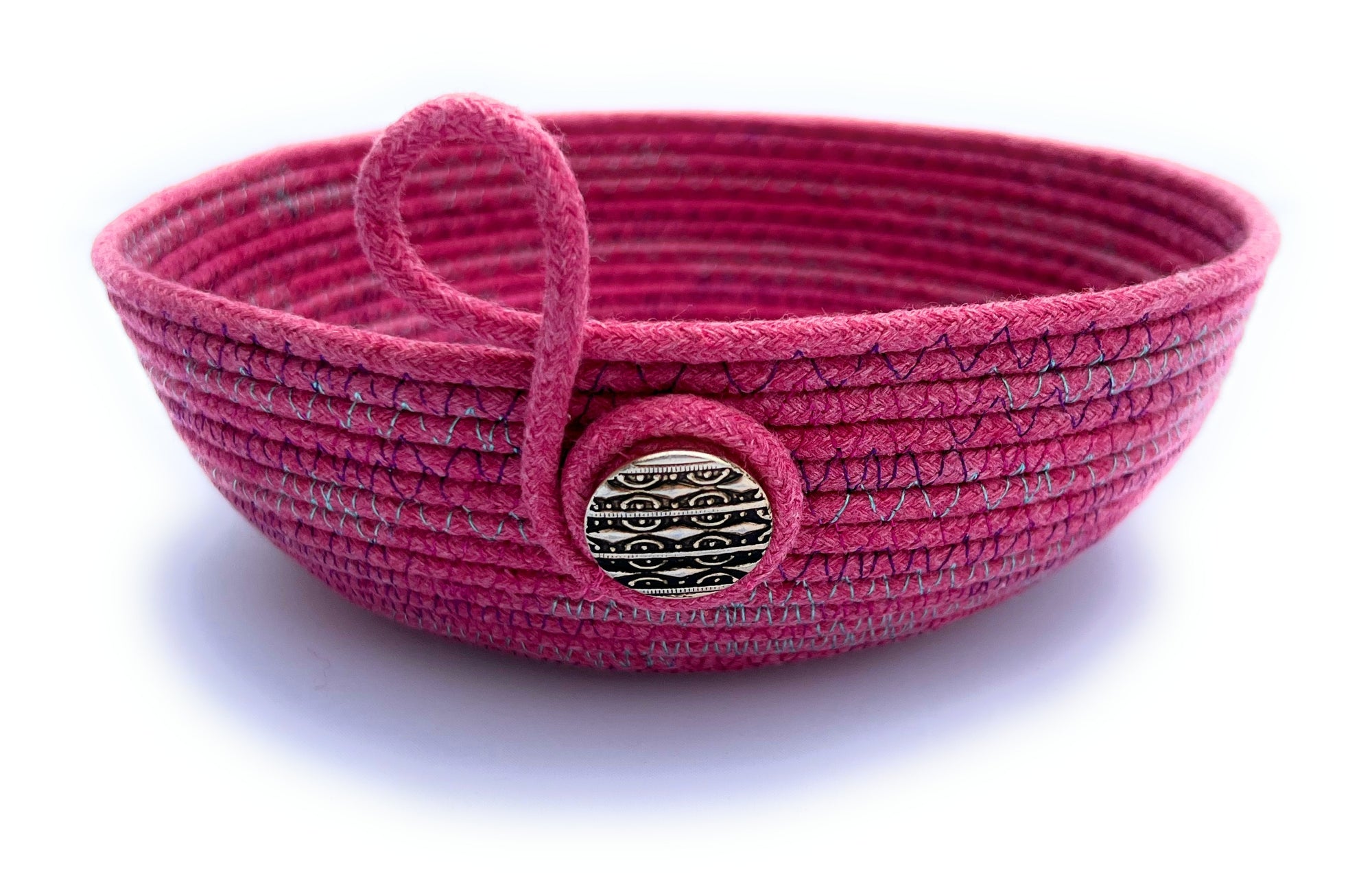 Coiled Rope Bowl in Pink with Silver Accent