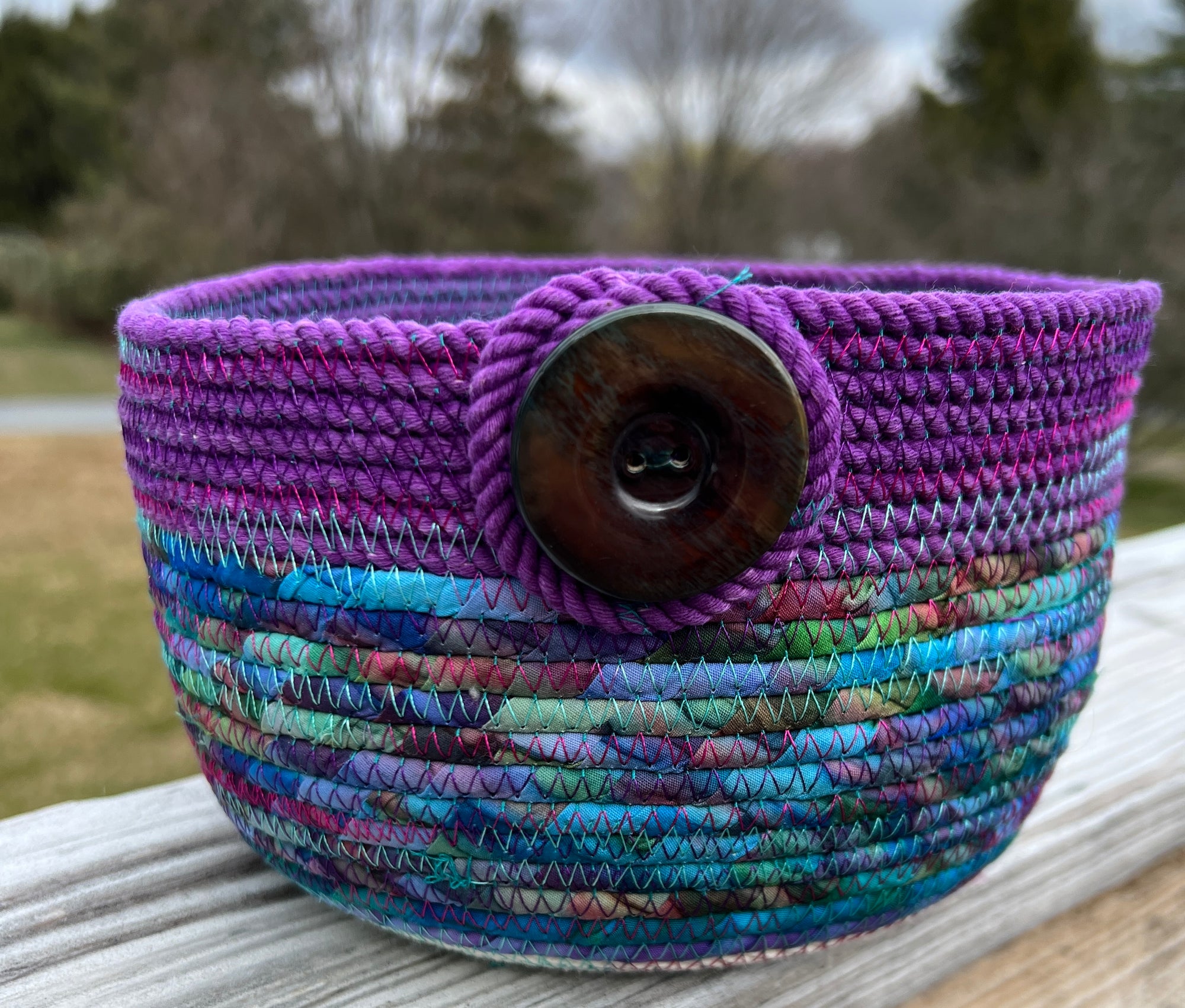 6" Coiled Rope Planter Pot in Purple and Blues