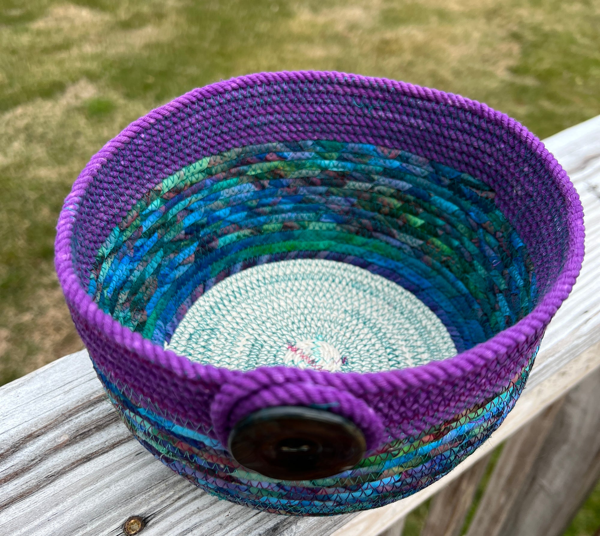 6" Coiled Rope Planter Pot in Purple and Blues