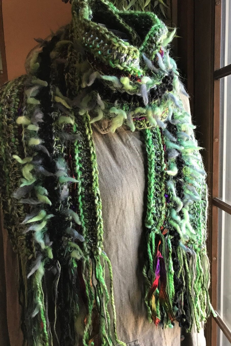 Crocheted Scarf Green with Black Accent Art Yarns