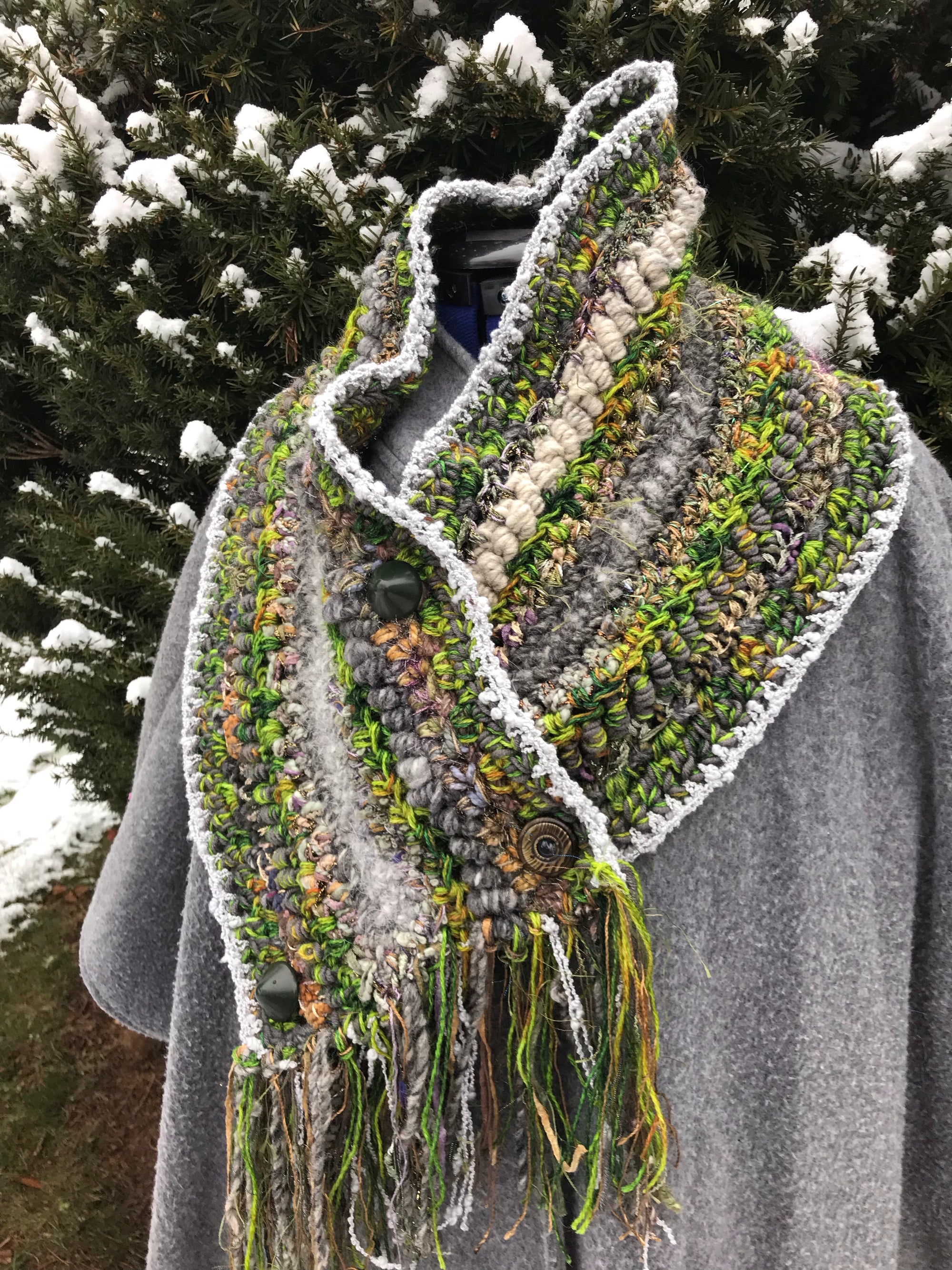 Cowl Neck Warmer Scarf Gray and Moss Green