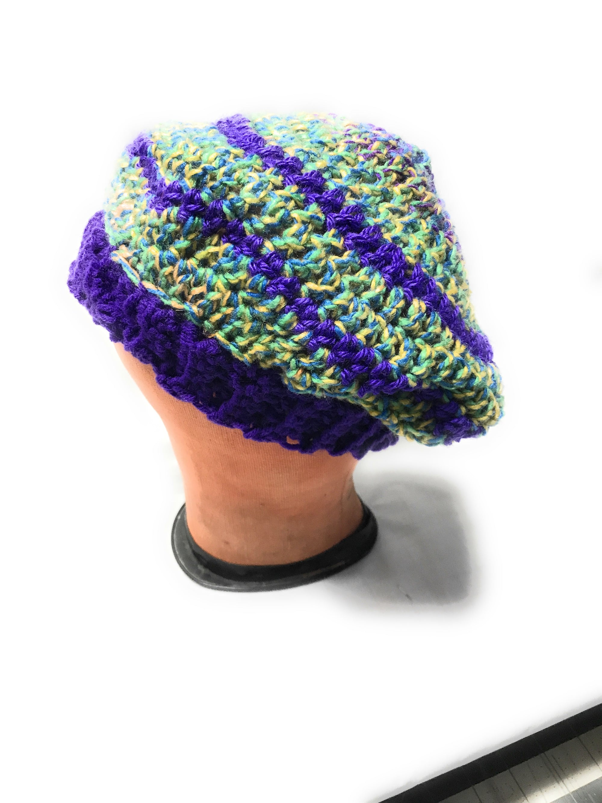 Beret Style Purple Green Tweed Hat
