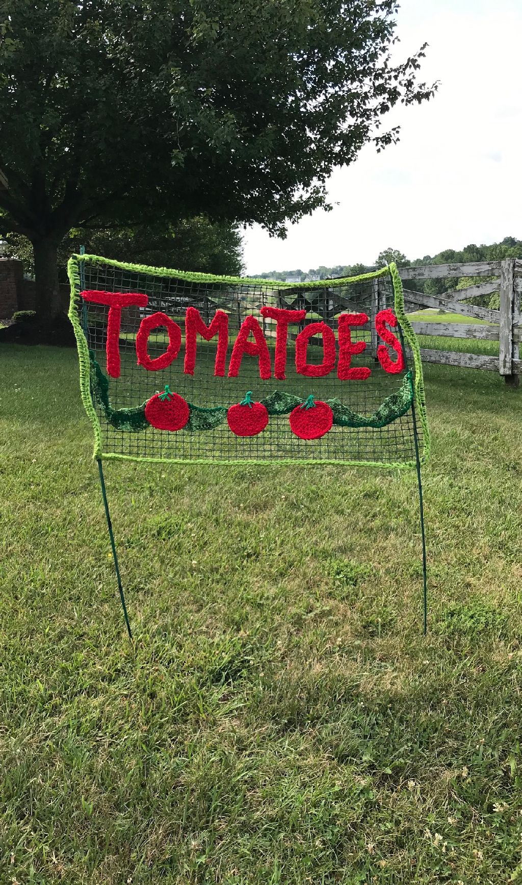 Tomatoes for Sale - Roadside Sign - Yarnbombing All Season Sign
