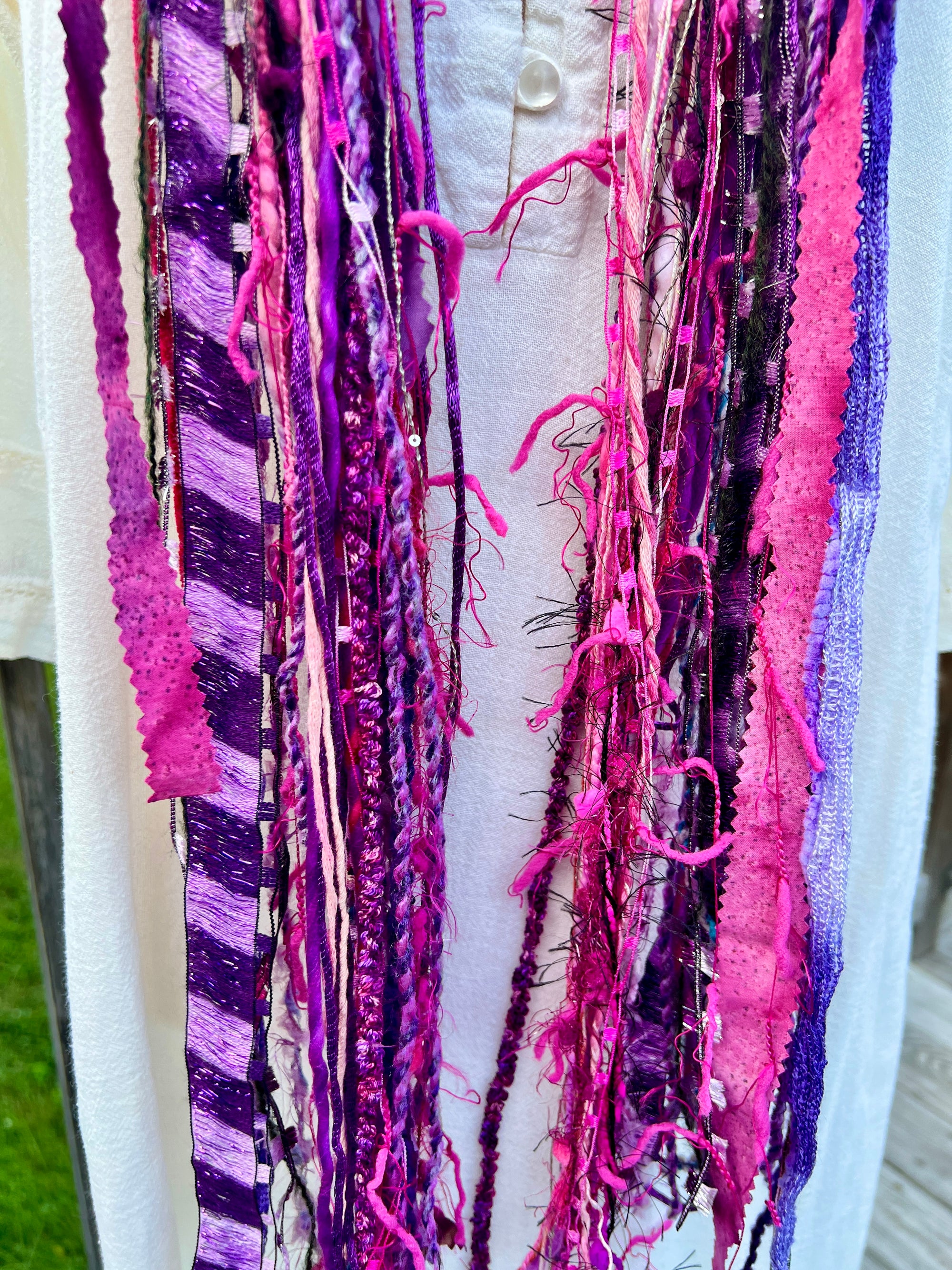 Yarn Scarf - Pinks and Purples Novelty Yarns, metallics #9