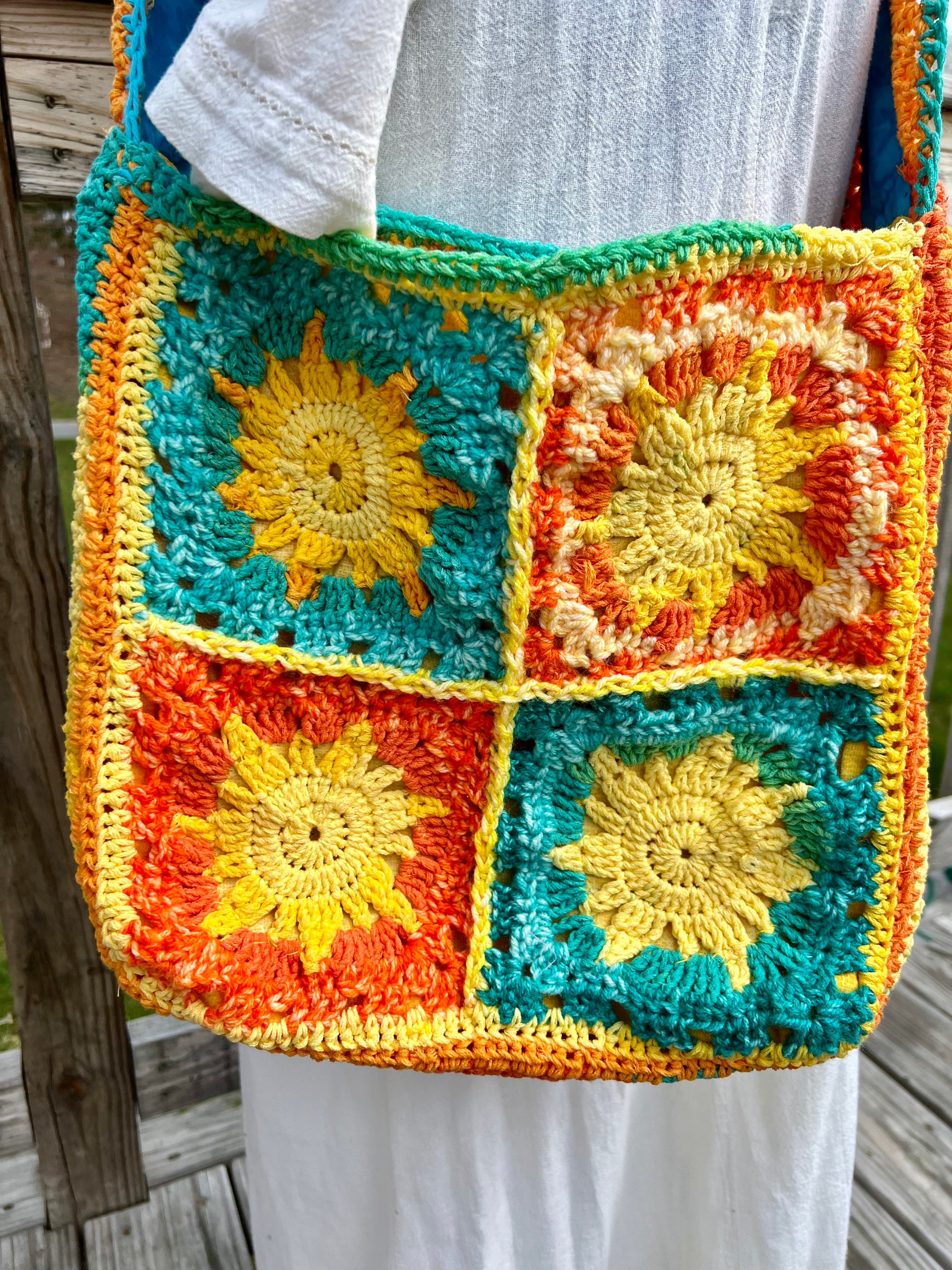 Crochet Summer Suns in Orange Yellow Turquoise