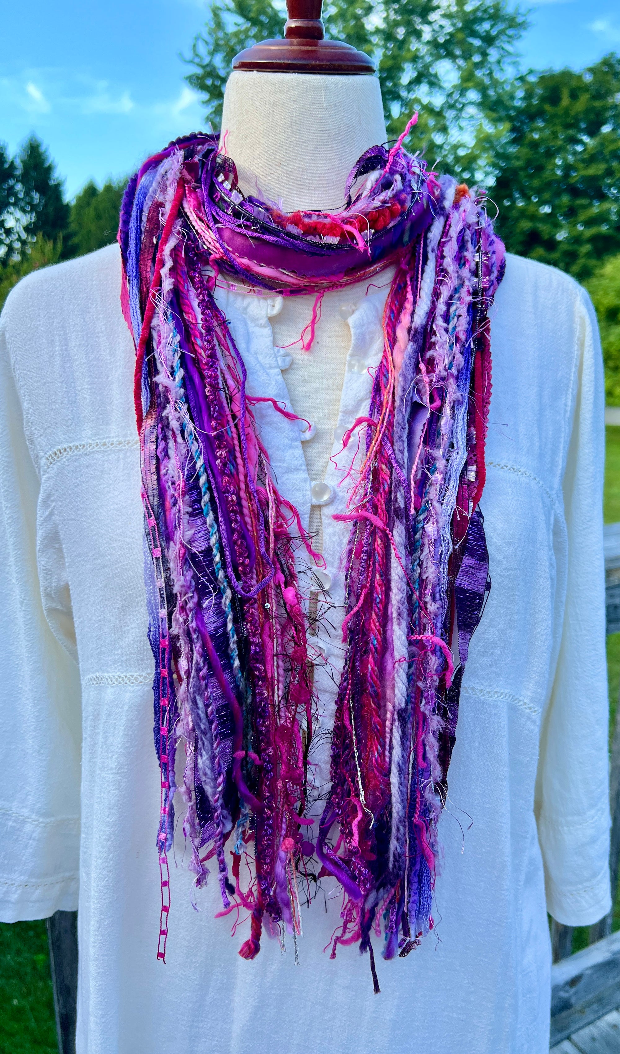 Yarn Scarf - Pinks and Purples Novelty Yarns, metallics #9