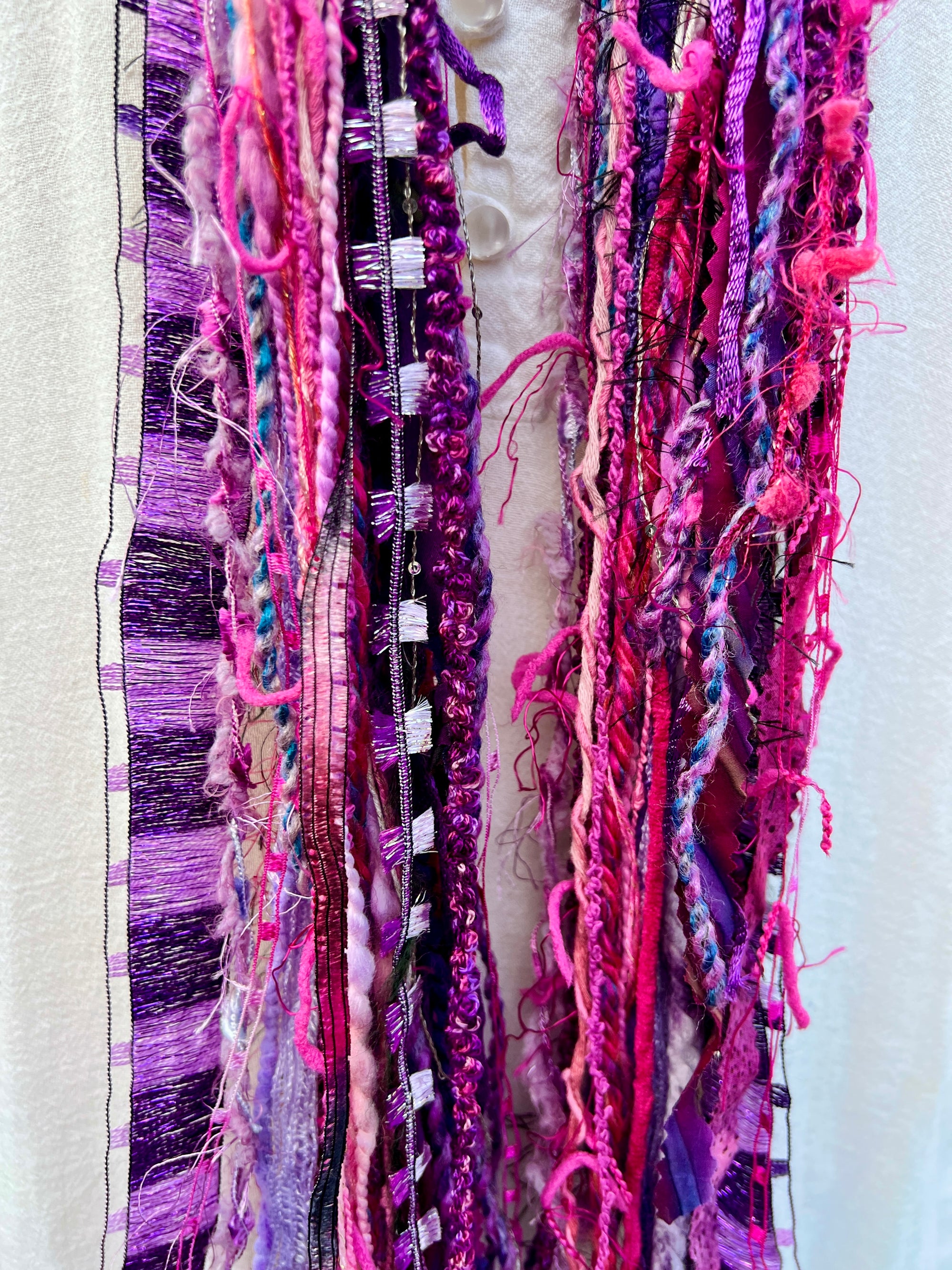 Yarn Scarf - Pinks and Purples Novelty Yarns, metallics #10