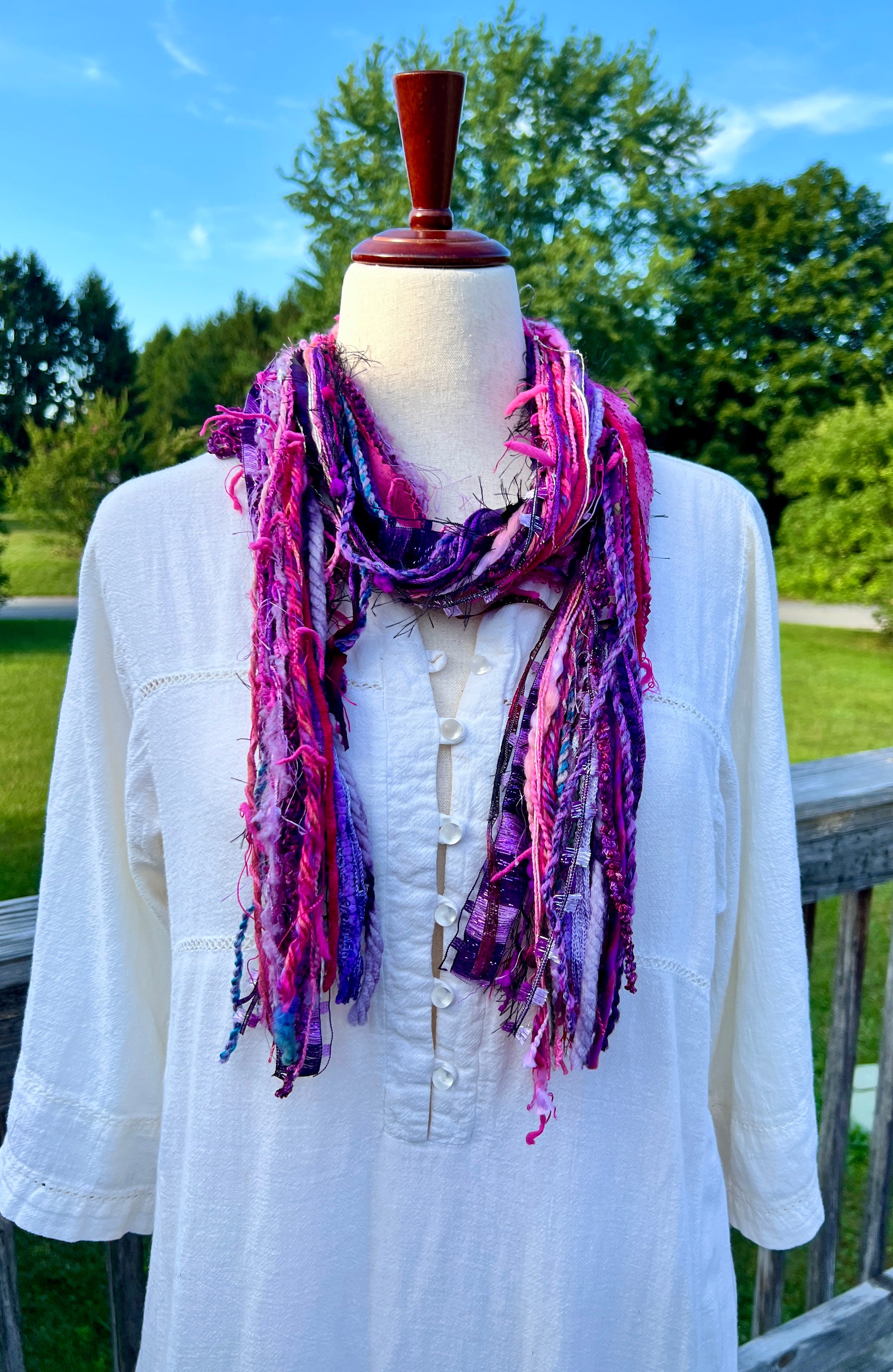 Yarn Scarf - Pinks and Purples Novelty Yarns, metallics #10