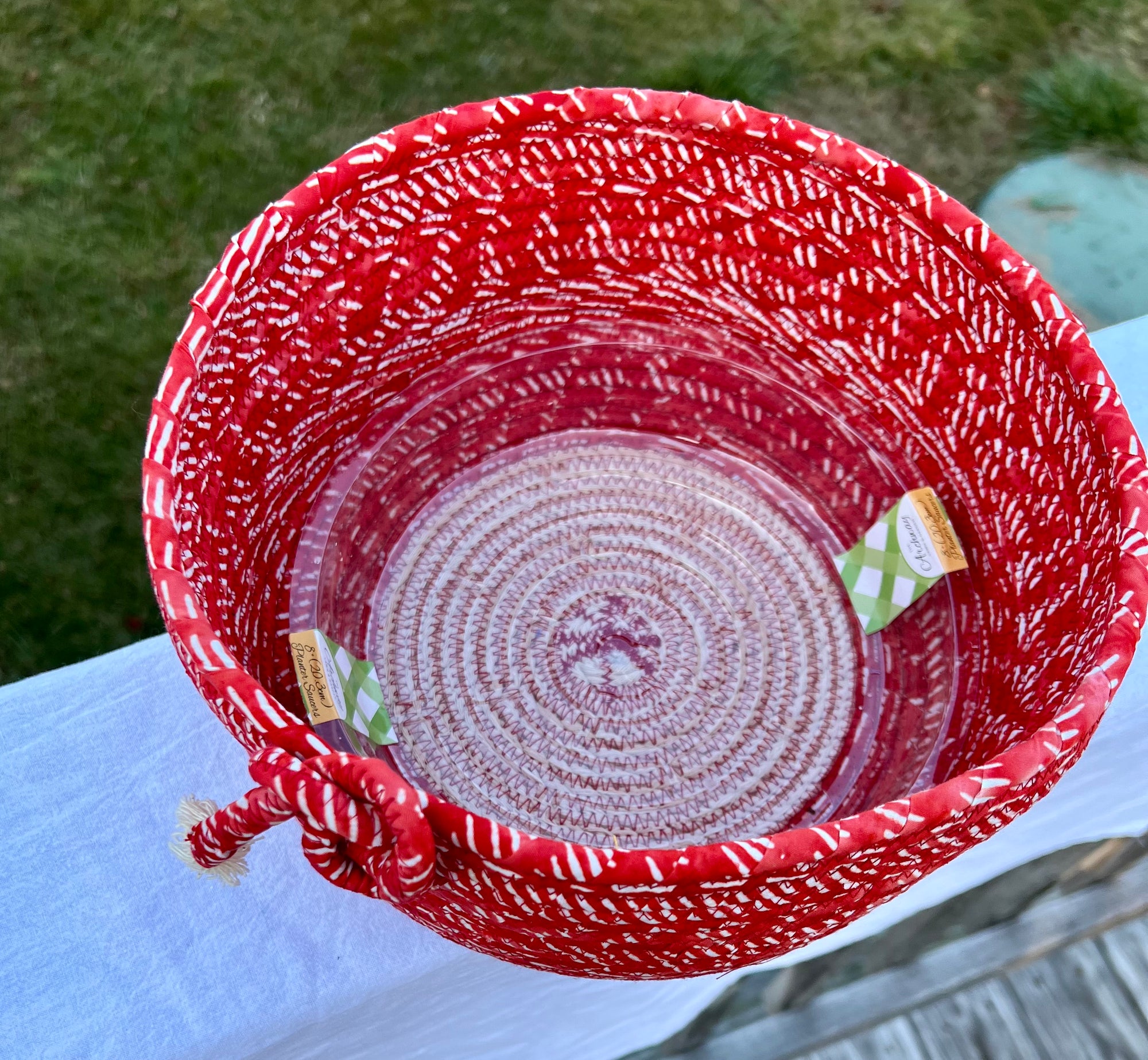 Coiled Rope Planter Large  Pot in Red and White