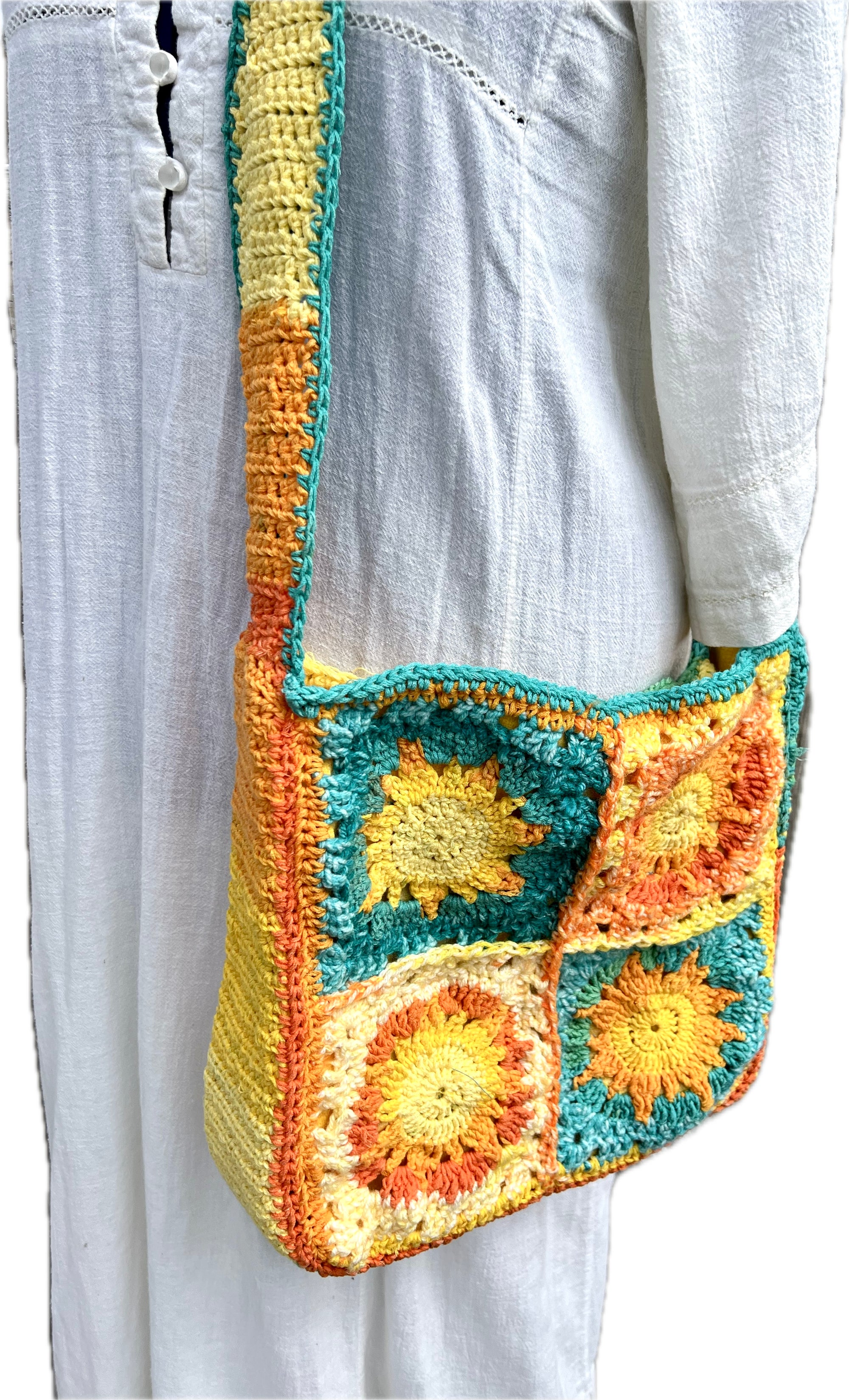 Crochet Summer Suns in Orange Yellow Turquoise