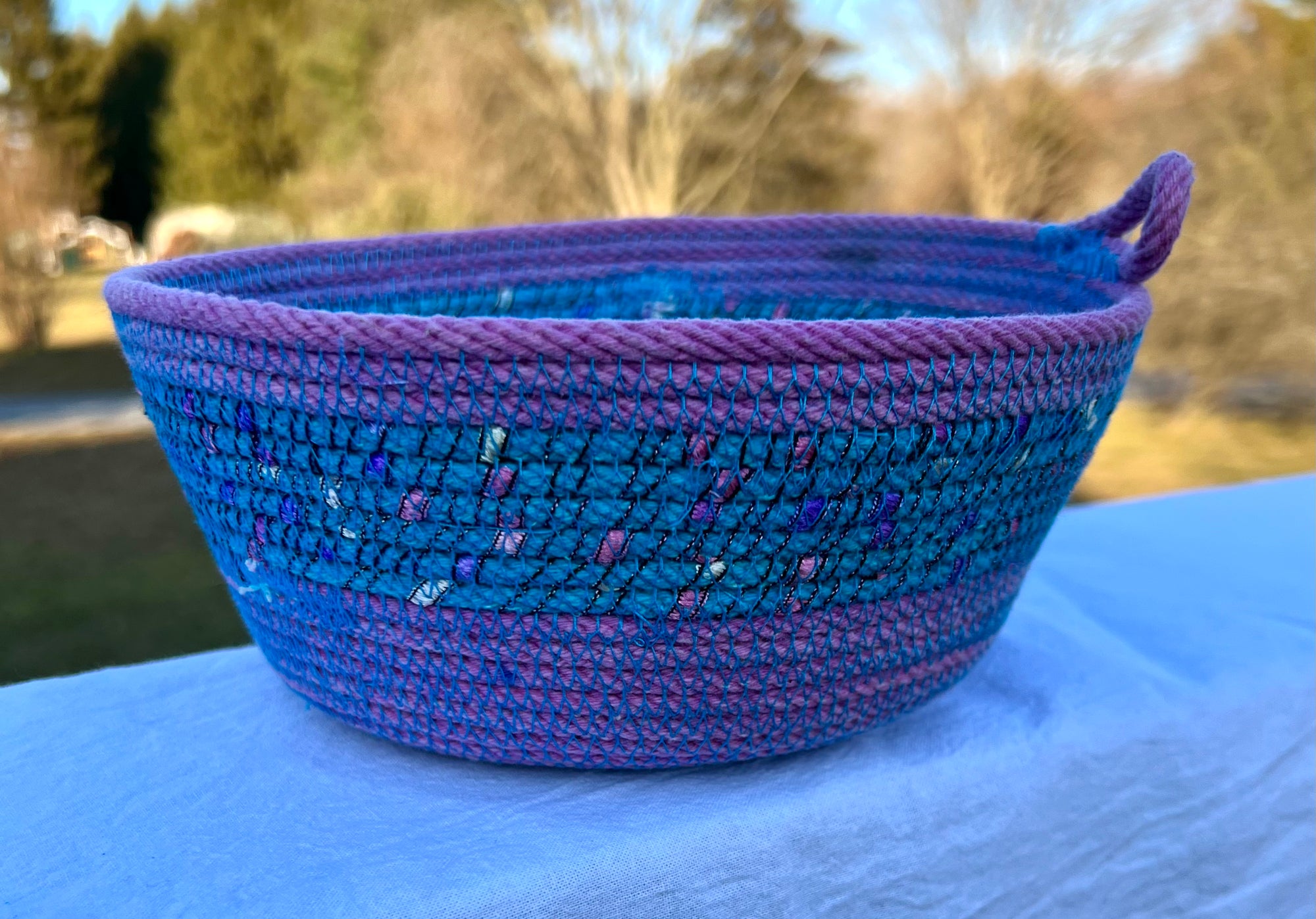 Coiled Rope Planter Lavendar and Teal