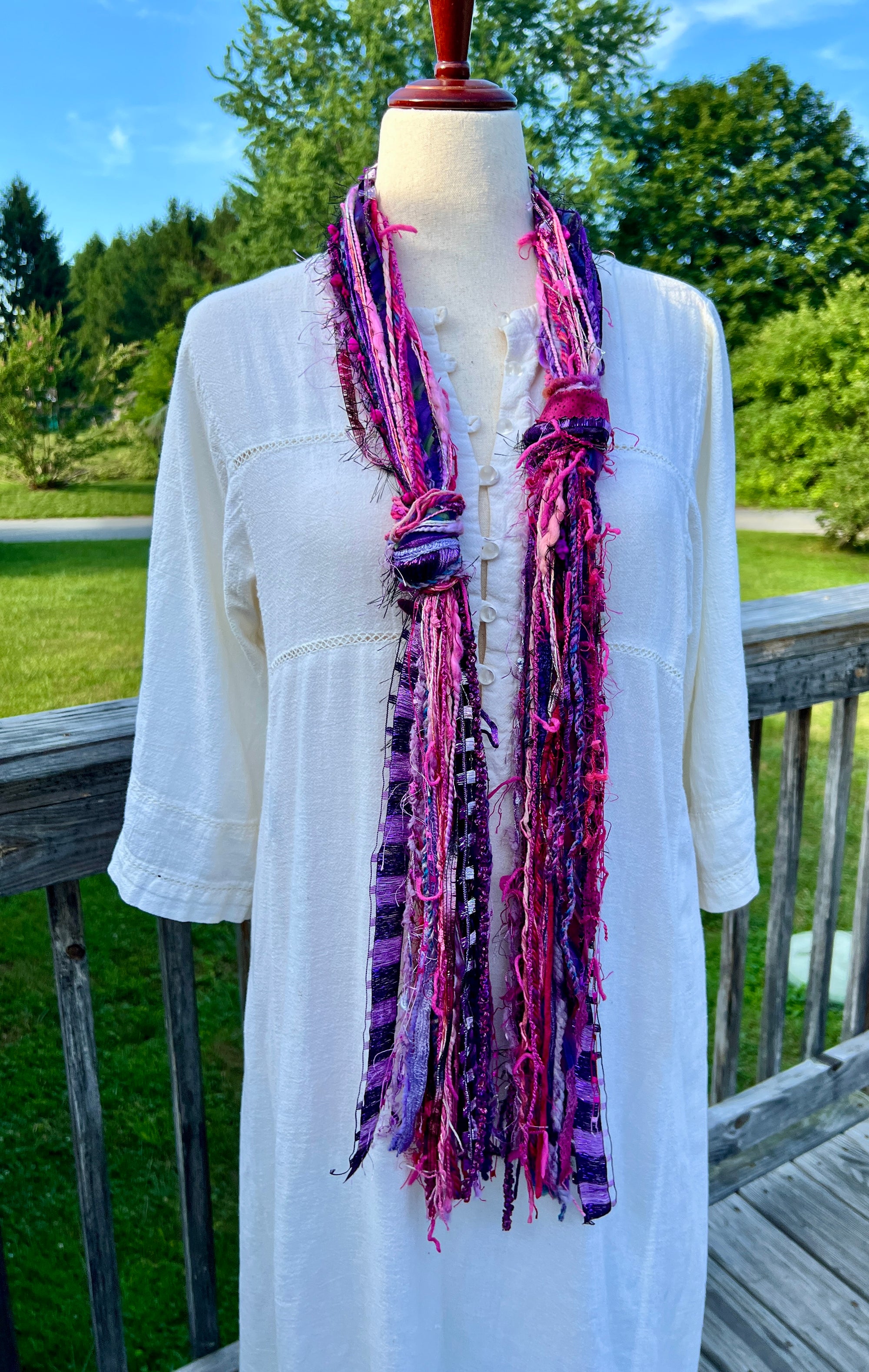 Yarn Scarf - Pinks and Purples Novelty Yarns, metallics #10