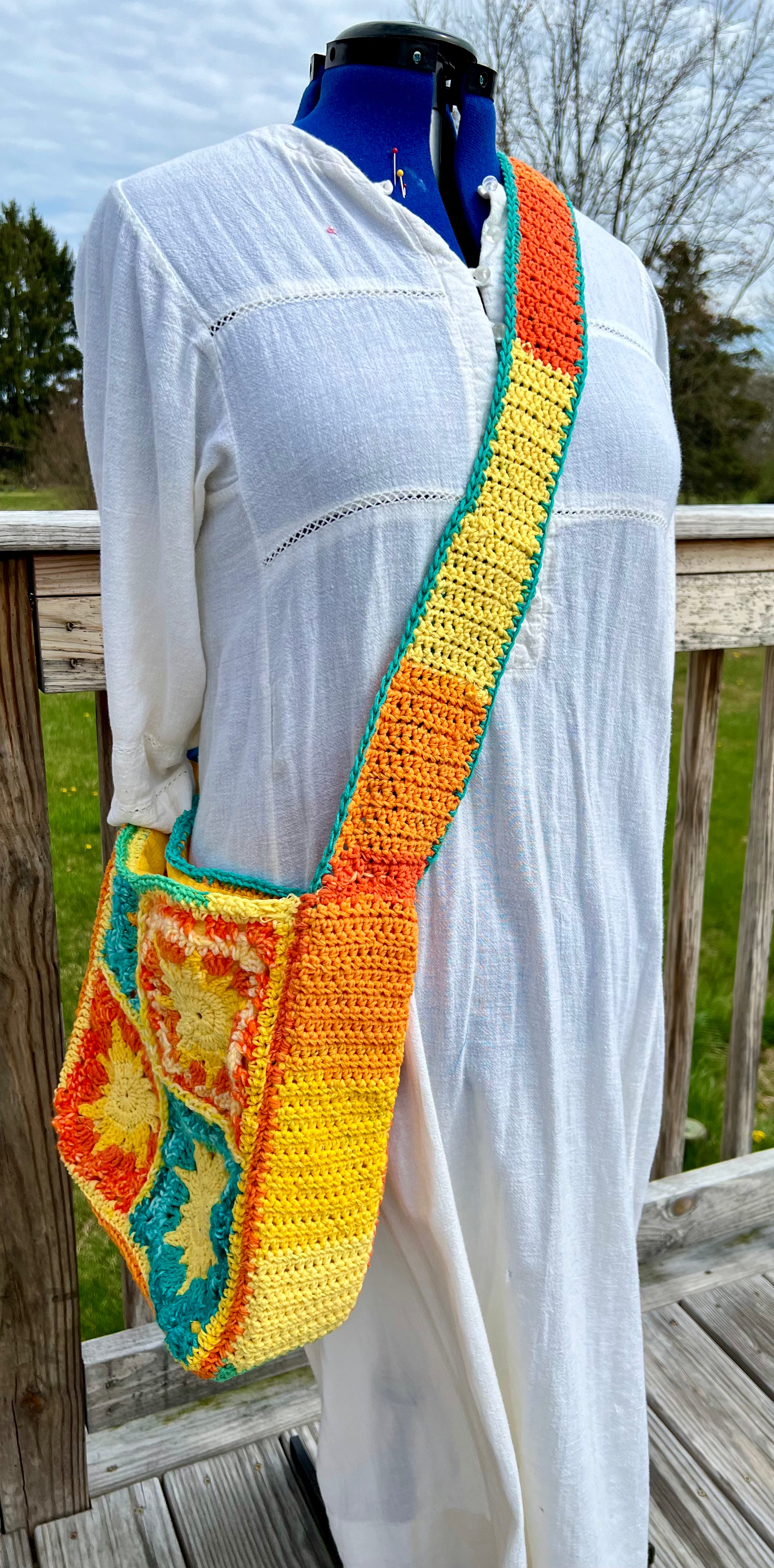 Crochet Summer Suns in Orange Yellow Turquoise