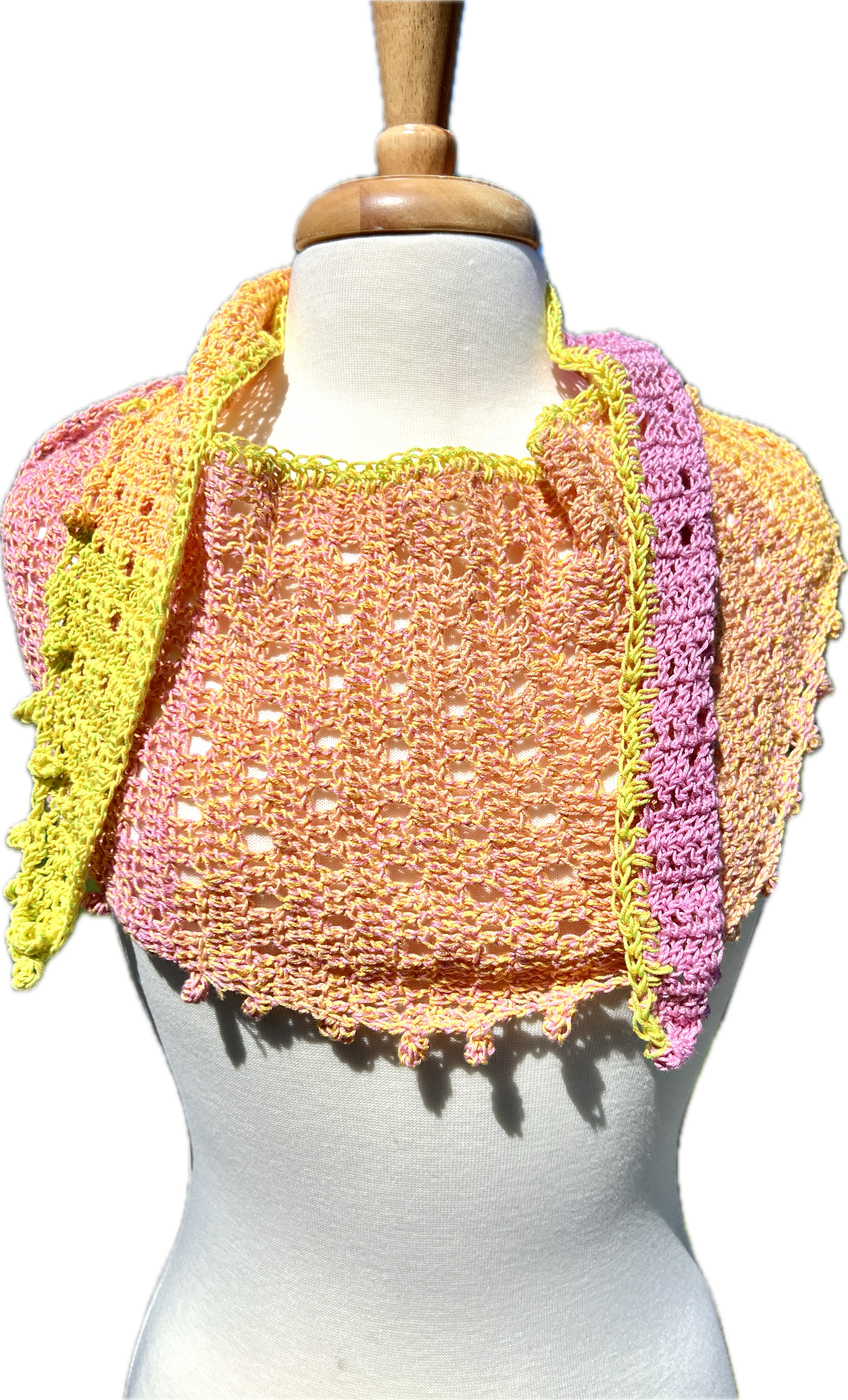 Summer Scarflette - Fine Floss in Pinks, Orange, Yelow and Flash of Green