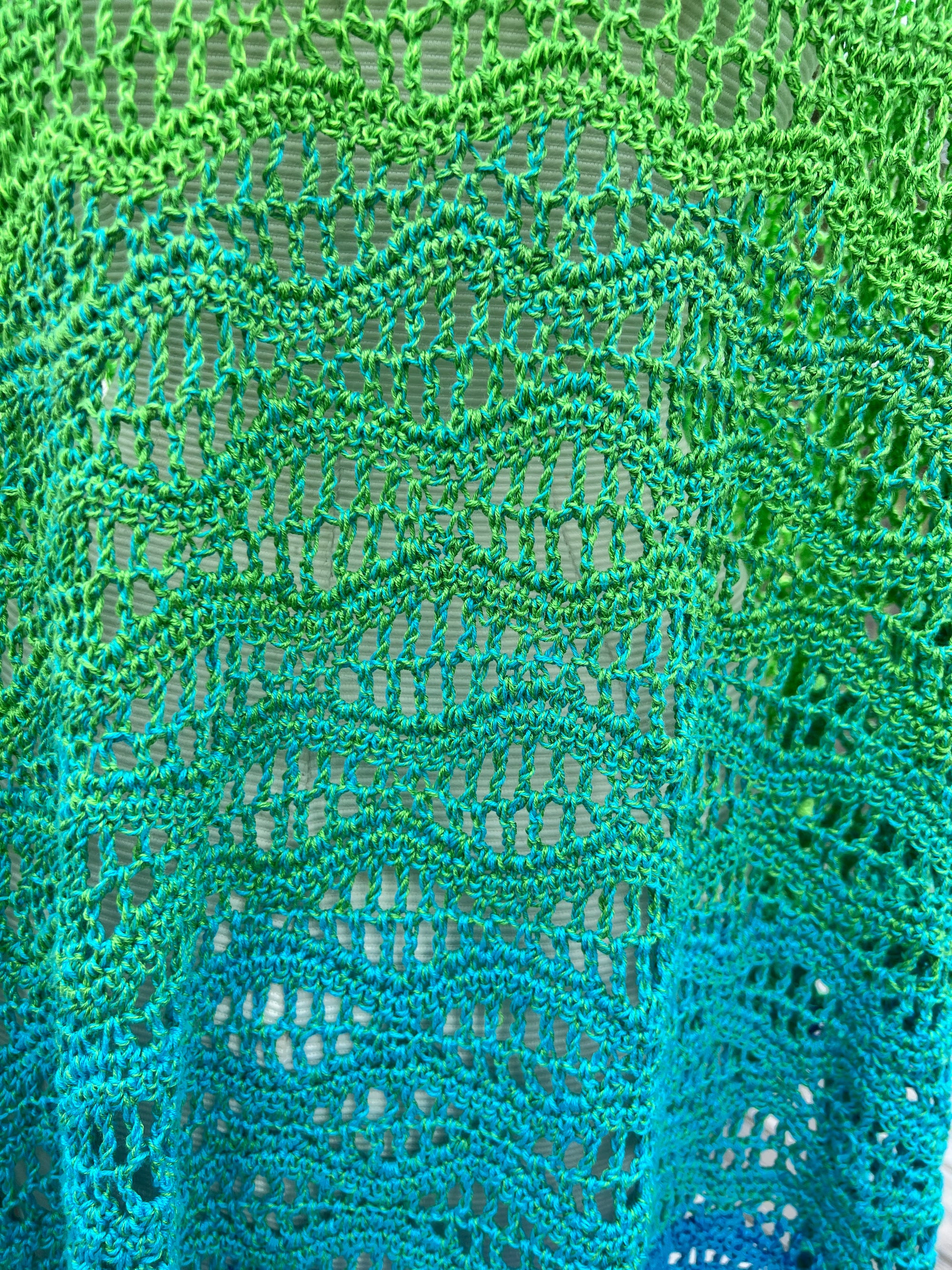 Summer Crocheted Full Tiered Shawl Large/XL Blue Turquoise Greens