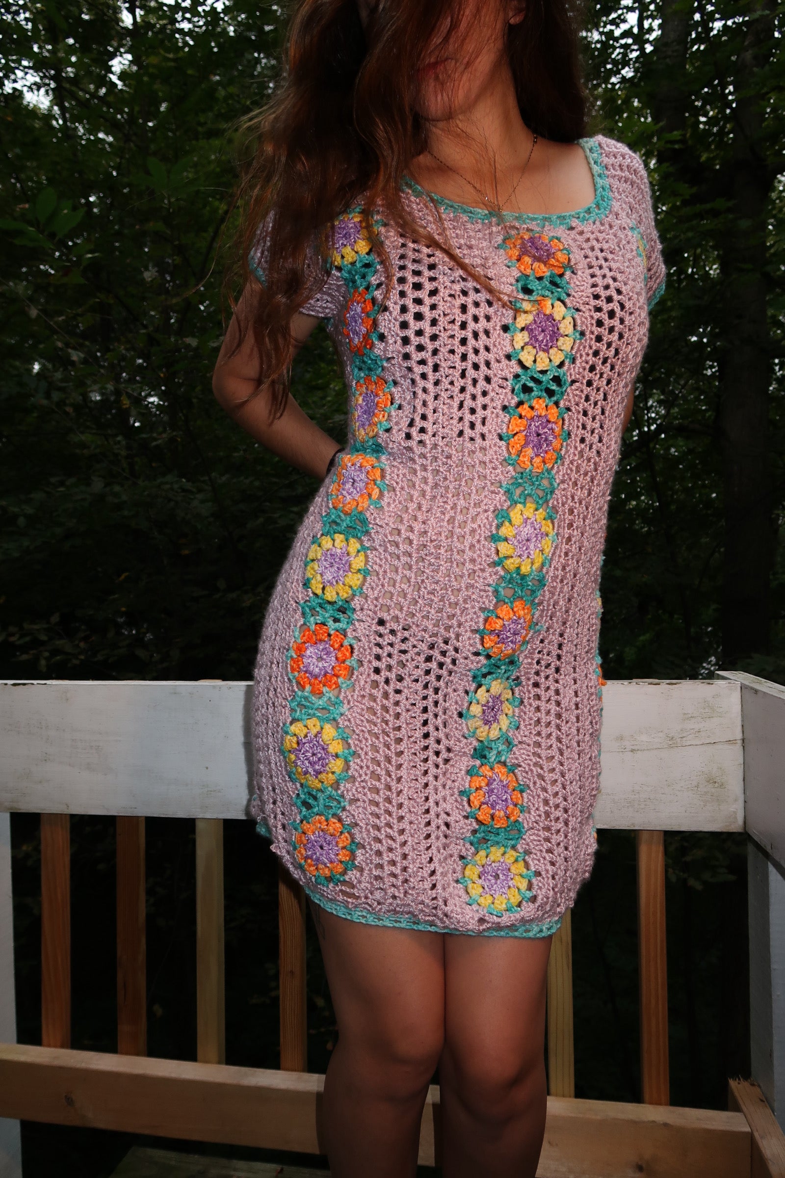 crochet summer dress Crochet Summer Dress or Beach Cover Up Lilac and Florals