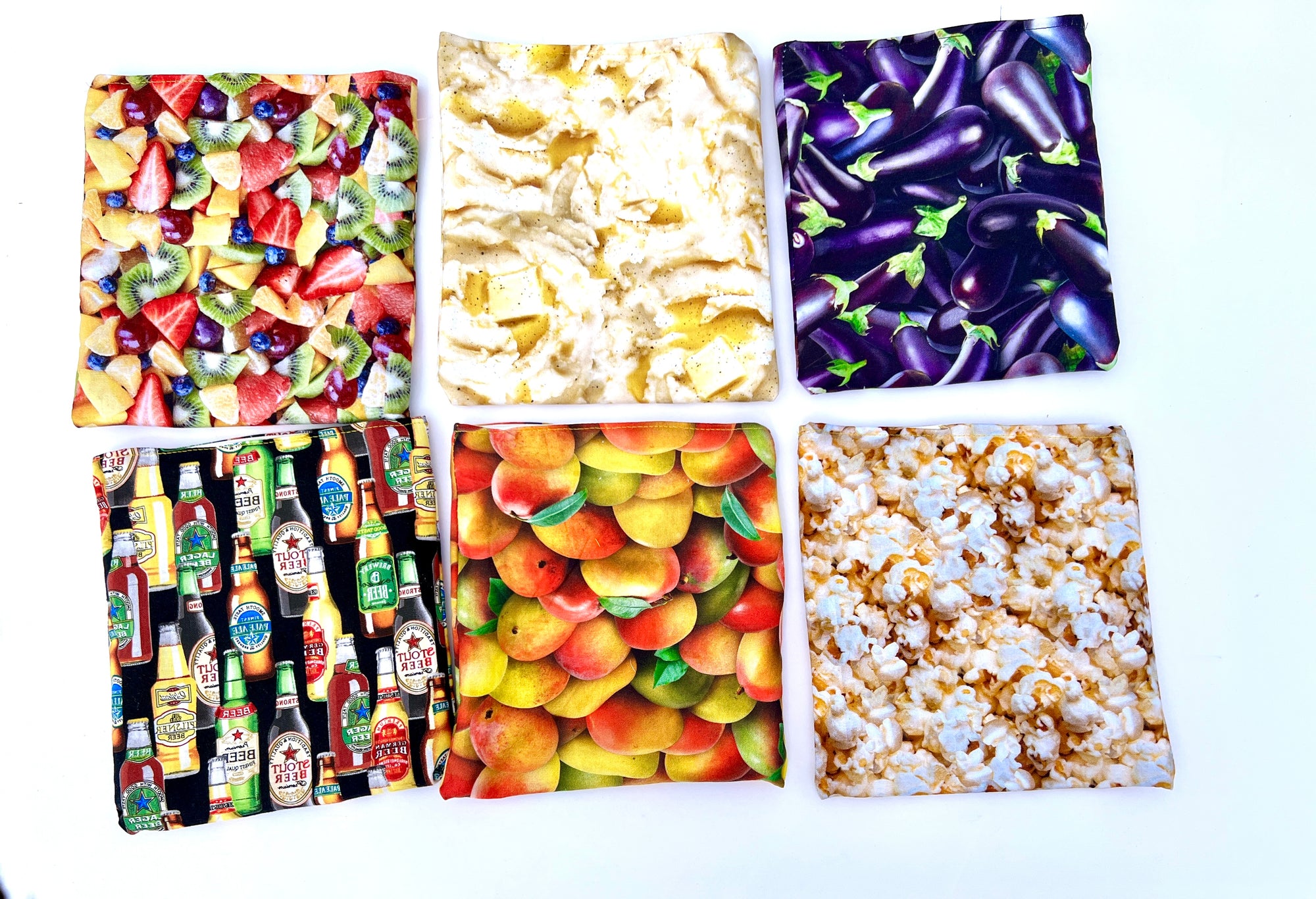 Reusable Sandwich bag Eco Friendly Fruits, Beers, Peaches, Potato, Eggplant, Popcorn