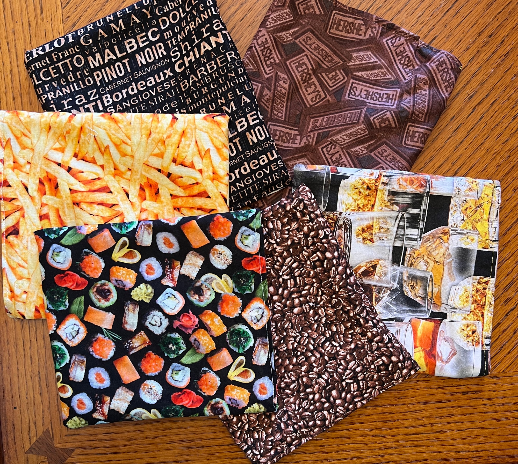 Reusable Sandwich bag Eco Friendly Chocolate, Sushi,  Fries, Coffee, Wine