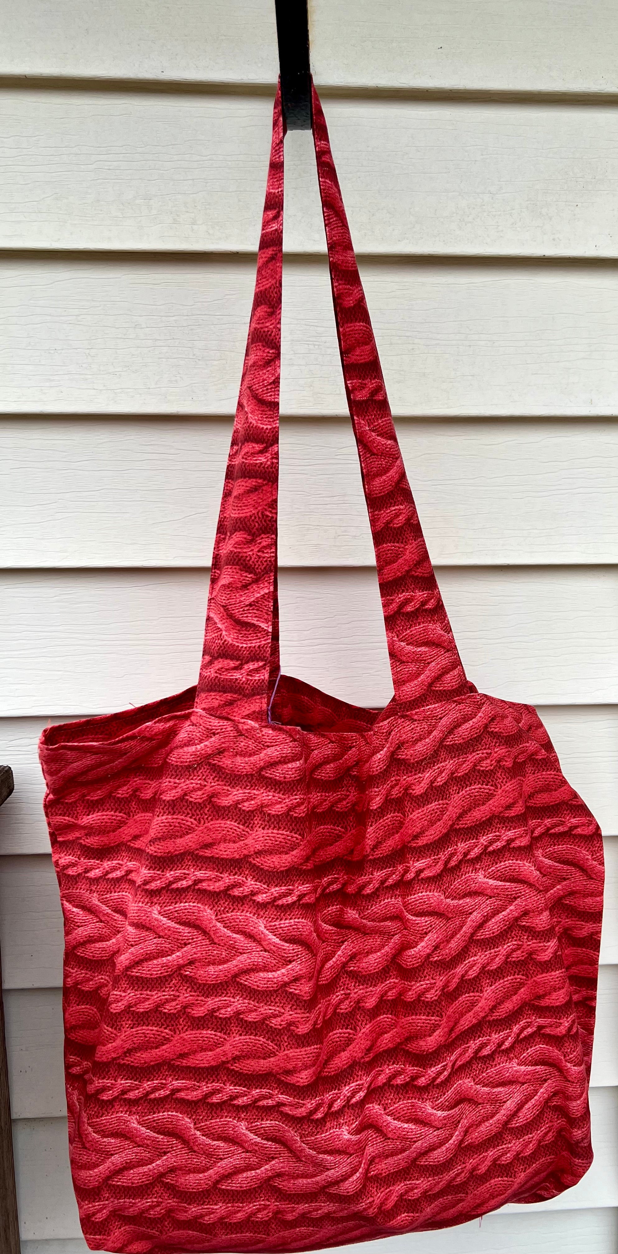 Market Grocery Tote Bag Knit Cable in Rust