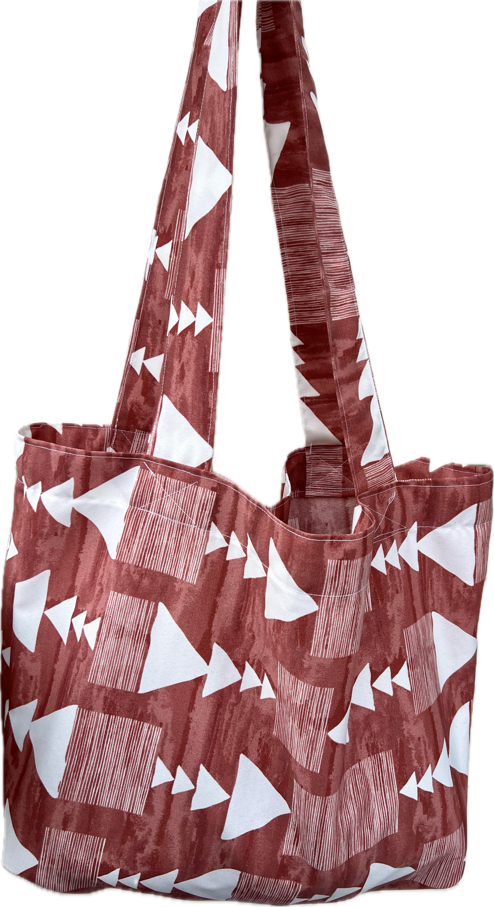 Market Grocery Tote Bag Water Resistant Geometric Rust and White