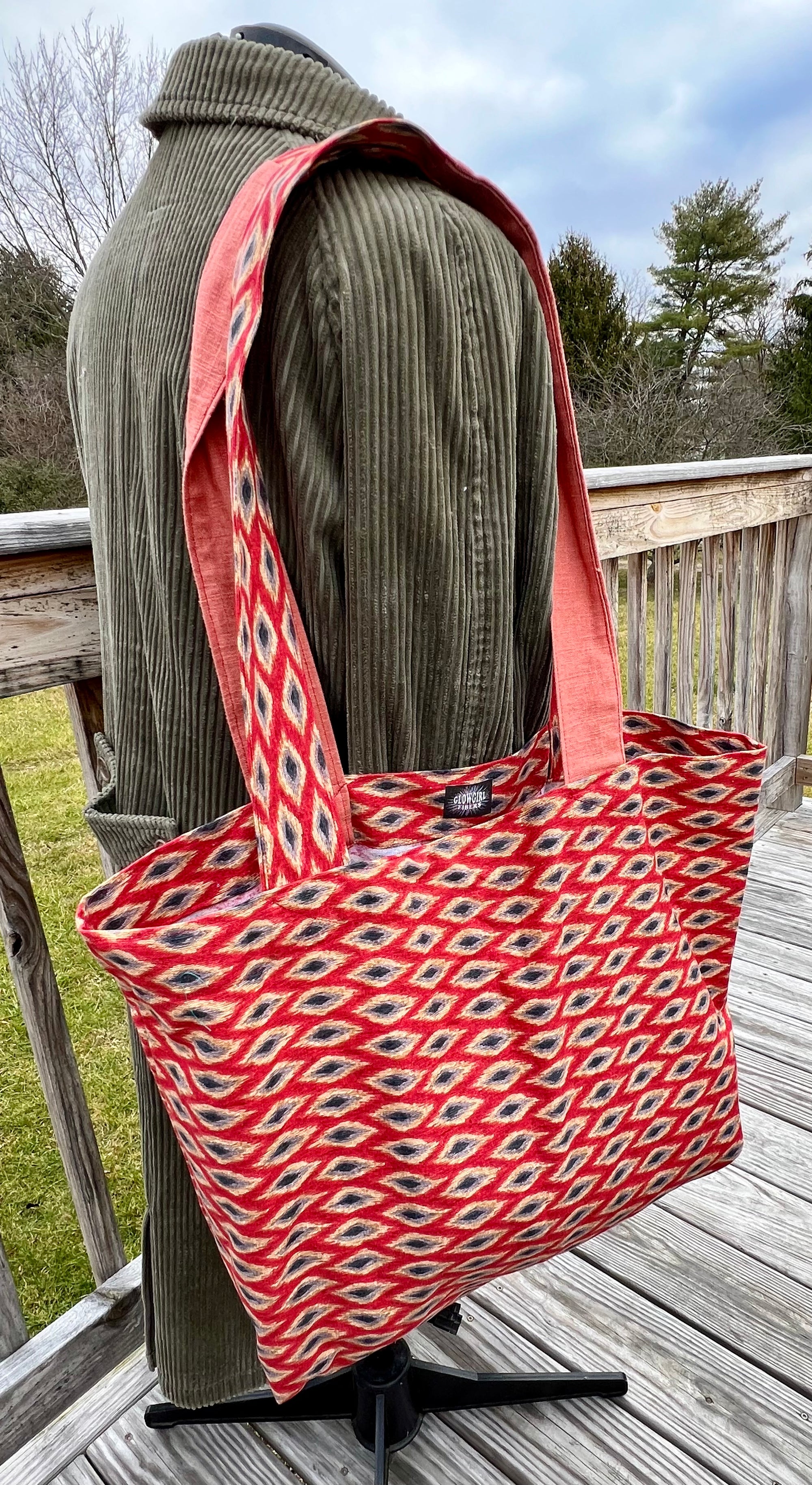 Market Grocery Tote Bag Rust and Navy Geometric