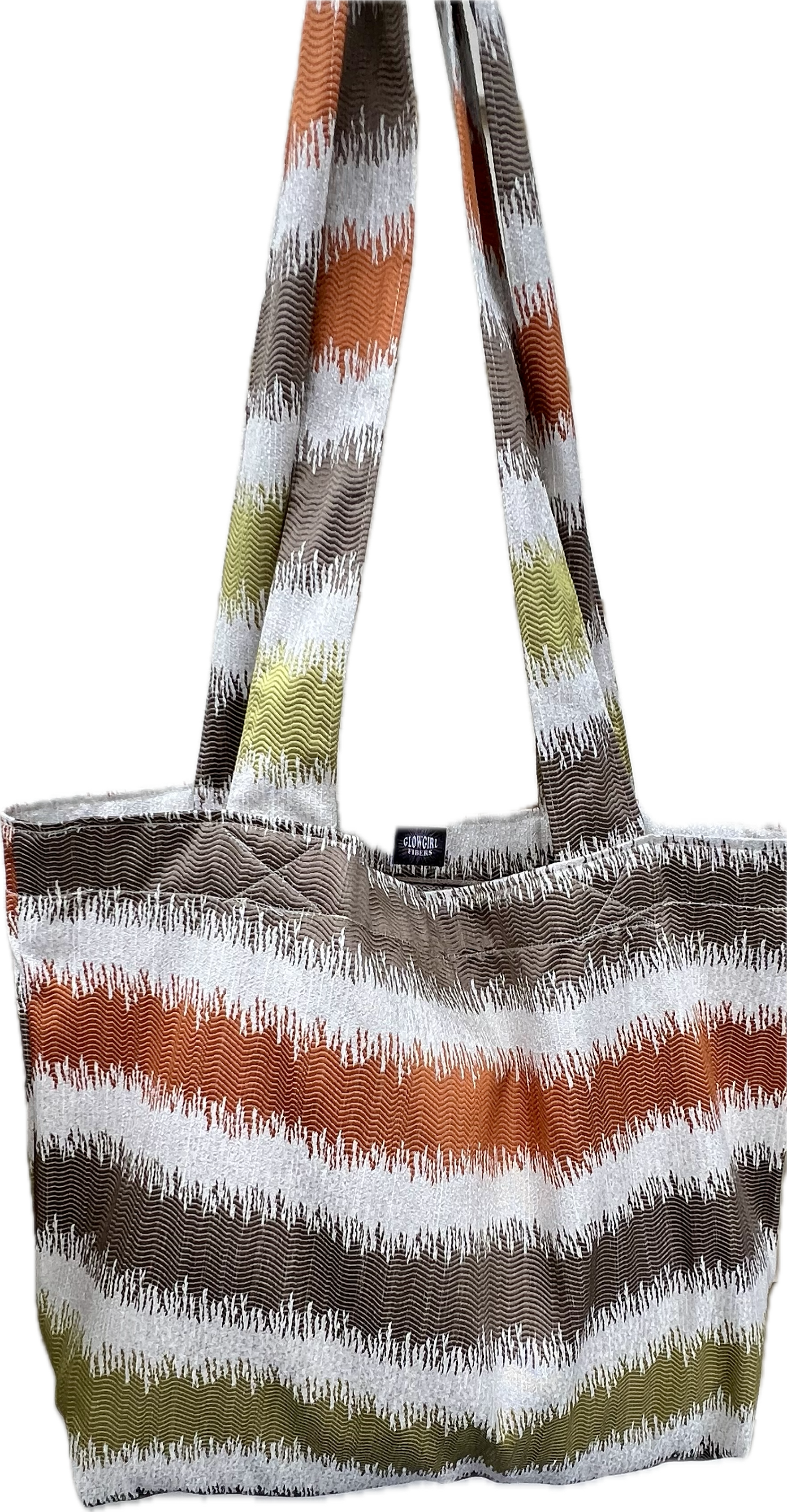 Market Grocery Tote Bag Olive Rust Tan Wavy Stripes