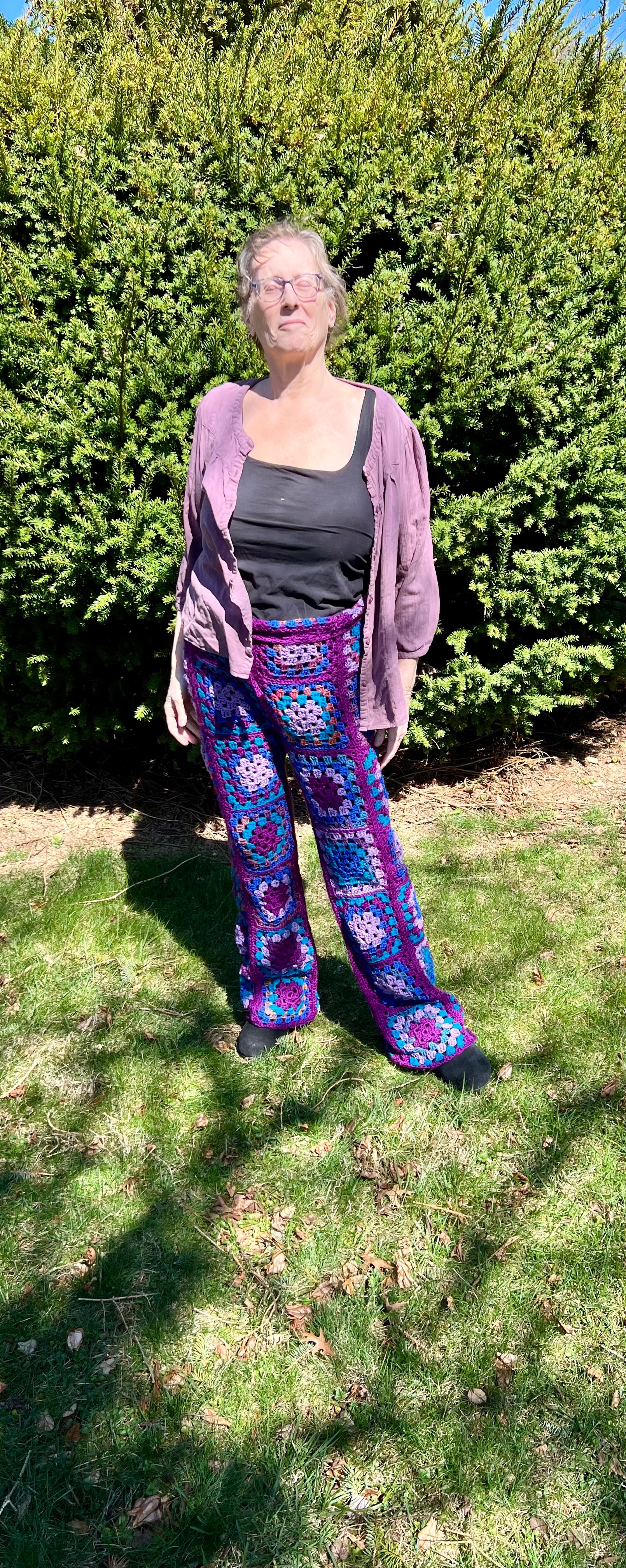 Crochet granny Square Pants in Purple and Blue