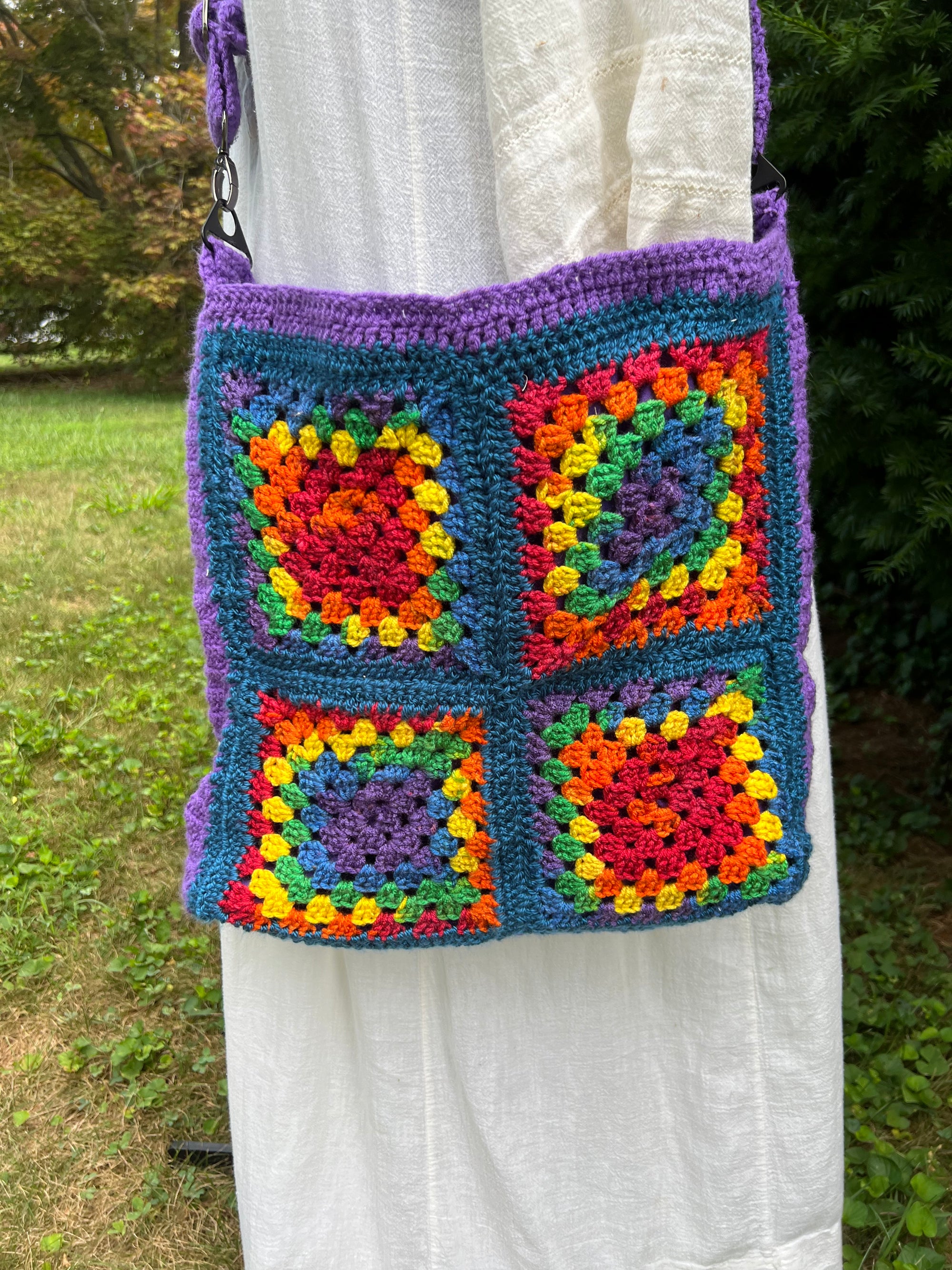 Crochet Granny Square Style Crossbody Bag - 15 x 15