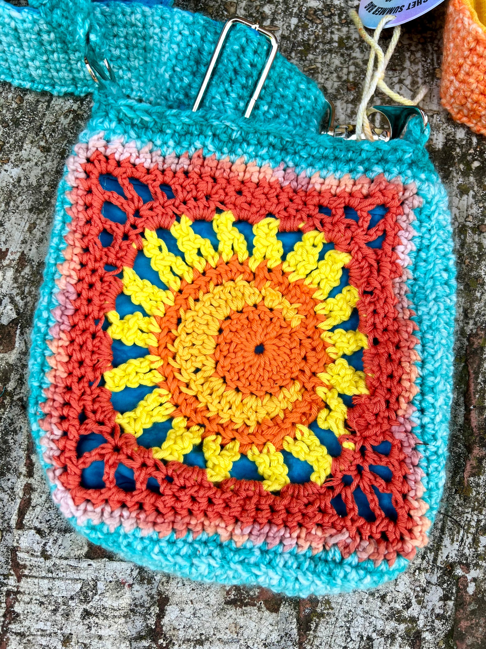 Messenger Bag Sun and Moon Cross Body Bag Orange, Yellow and Turquoise