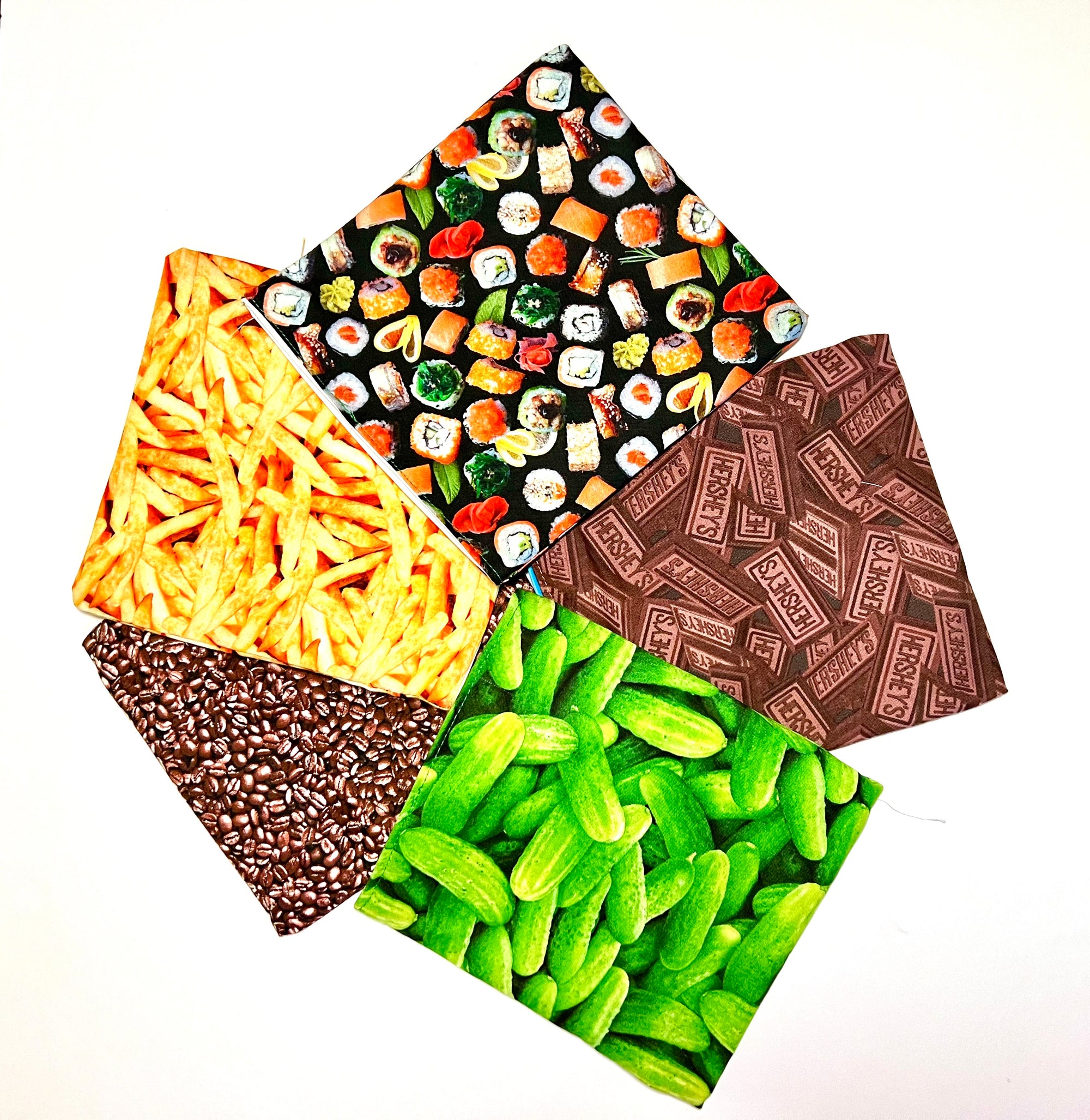 Reusable Sandwich bag Eco Friendly Chocolate, Sushi,  Fries, Coffee, Wine