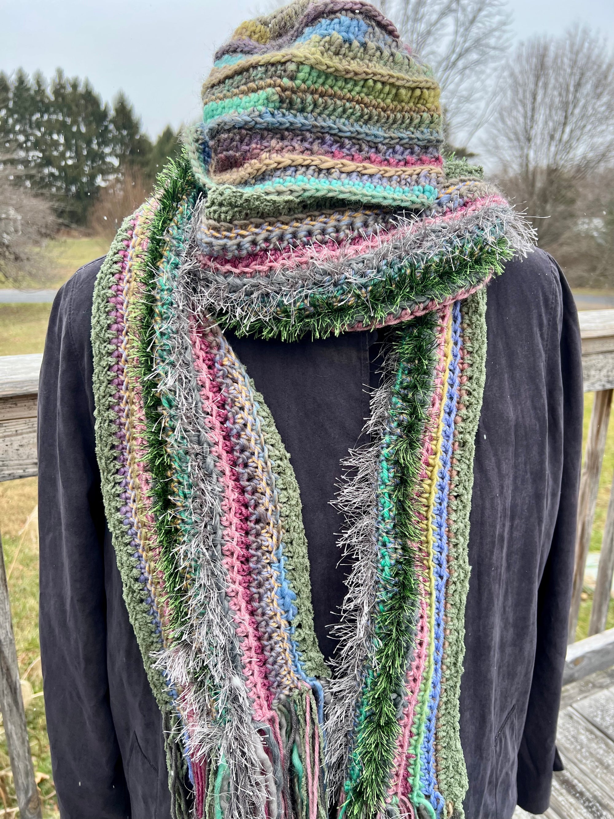 Scarf and Hat Set  Muted Olives, Greens, Gray