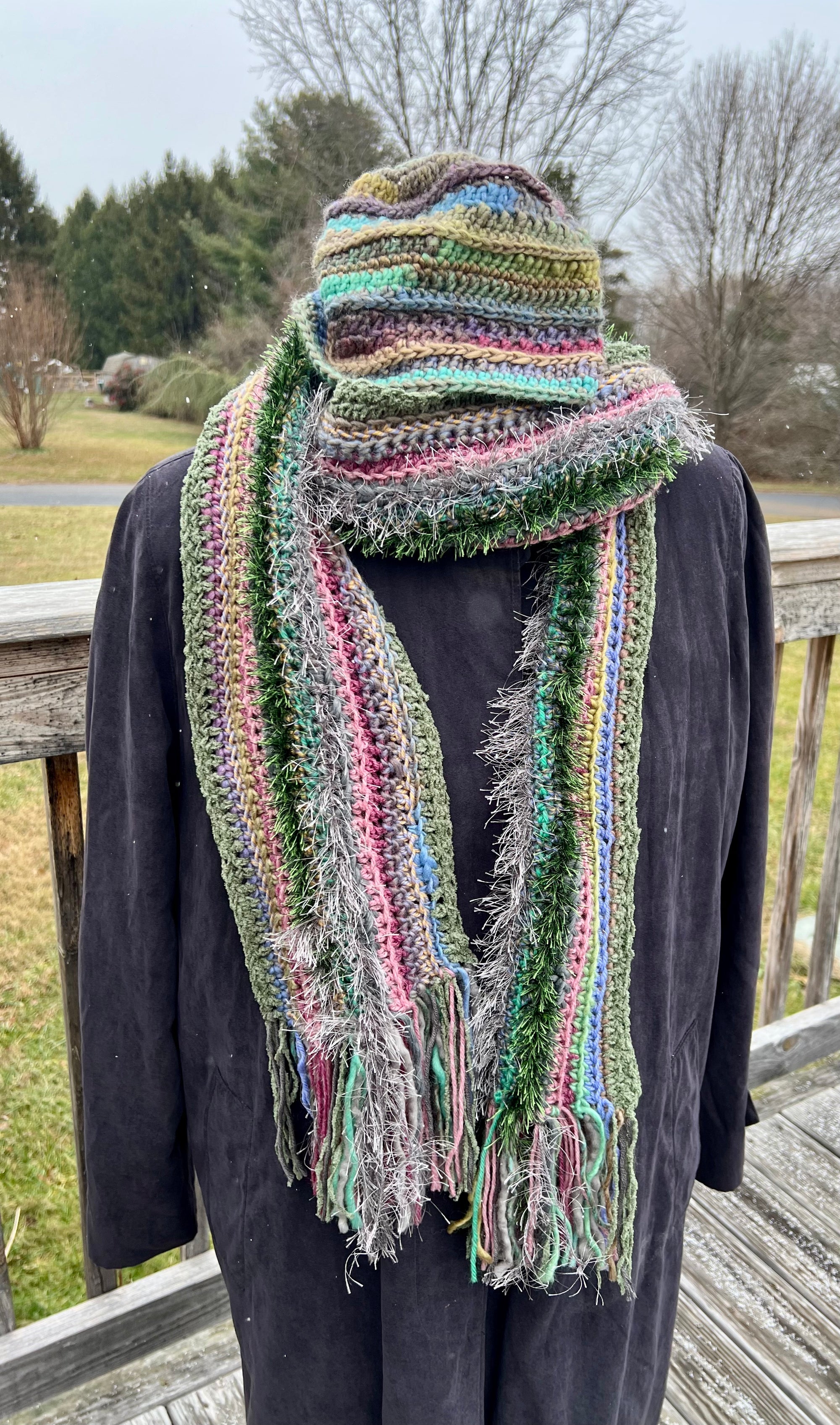 Scarf and Hat Set  Muted Olives, Greens, Gray