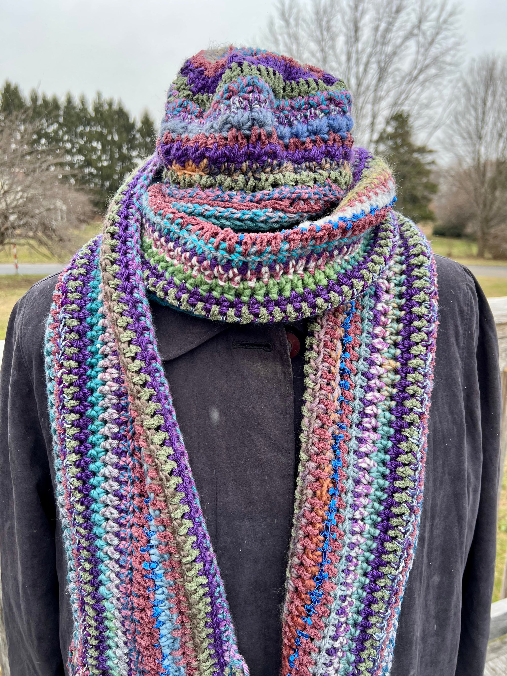 Scarf and Hat Set Muted Rust, Olive, Browns