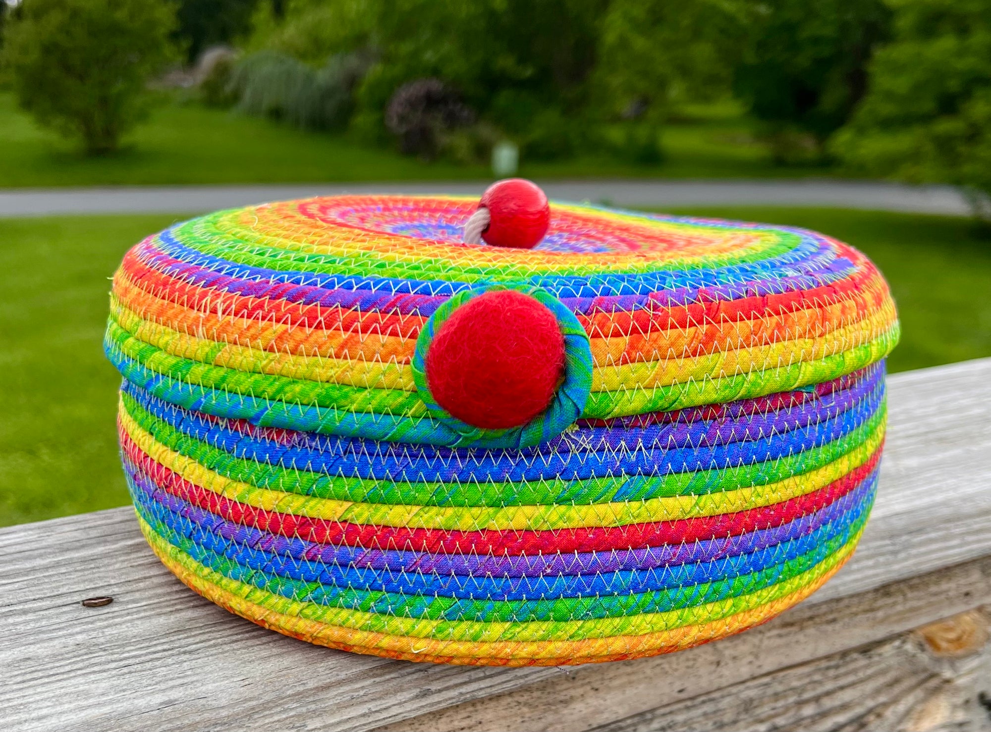 Coiled Rope Basket with Lid Rainbow