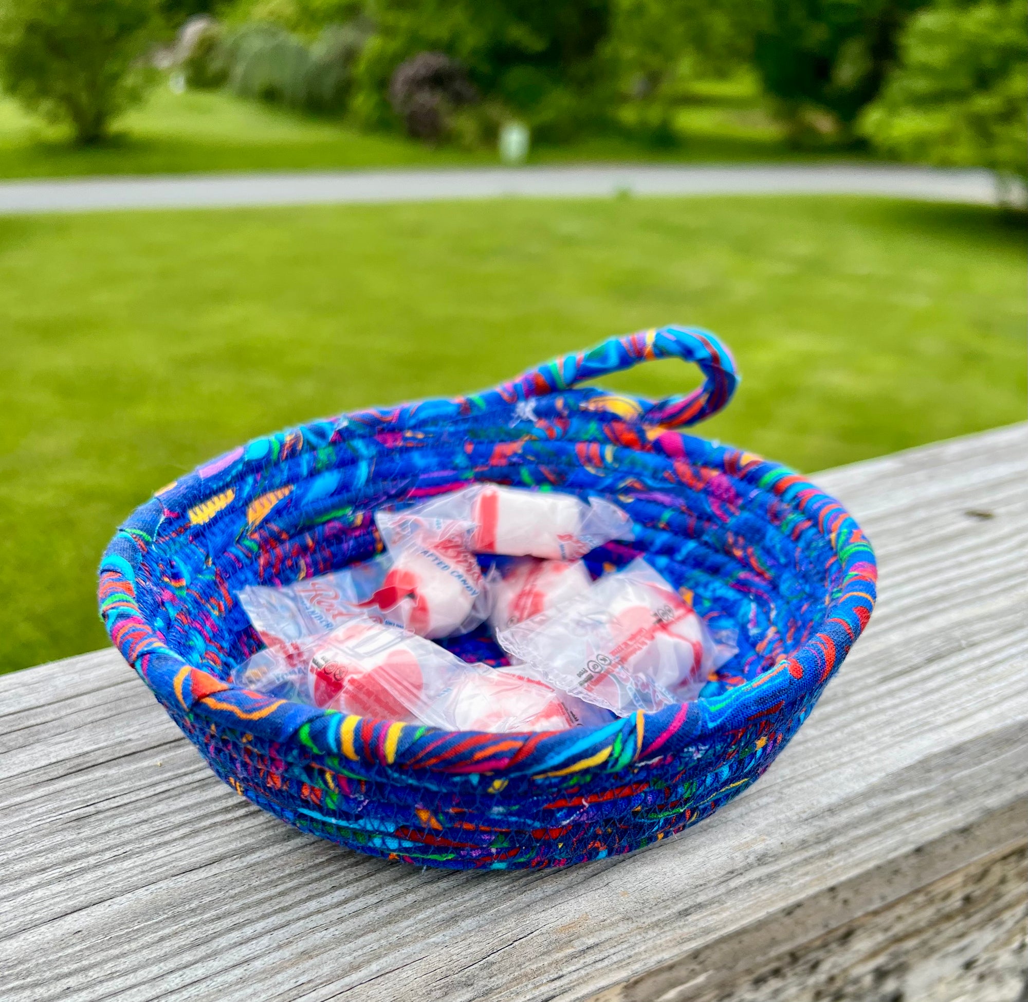 Coiled Rope in Blues with pops of color